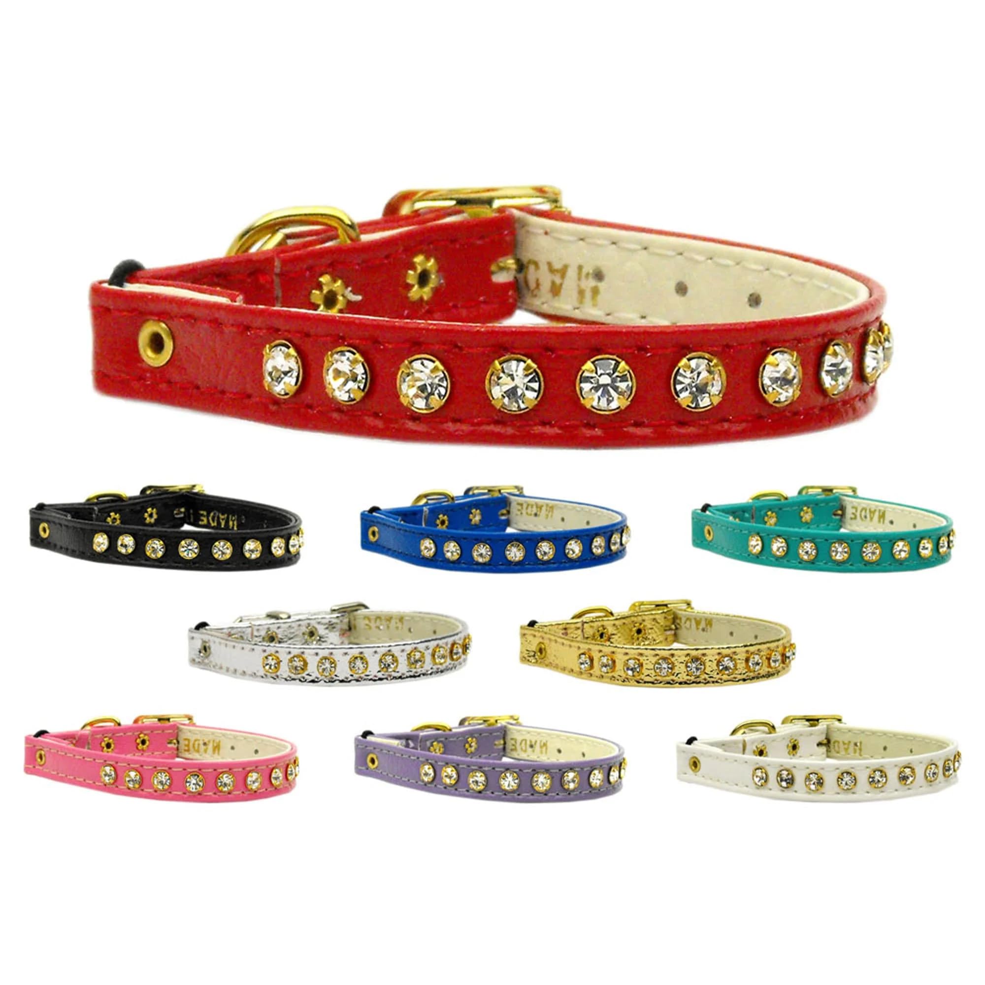 Cat Safety with Band Collar, One Row Clear Crystal Red 12