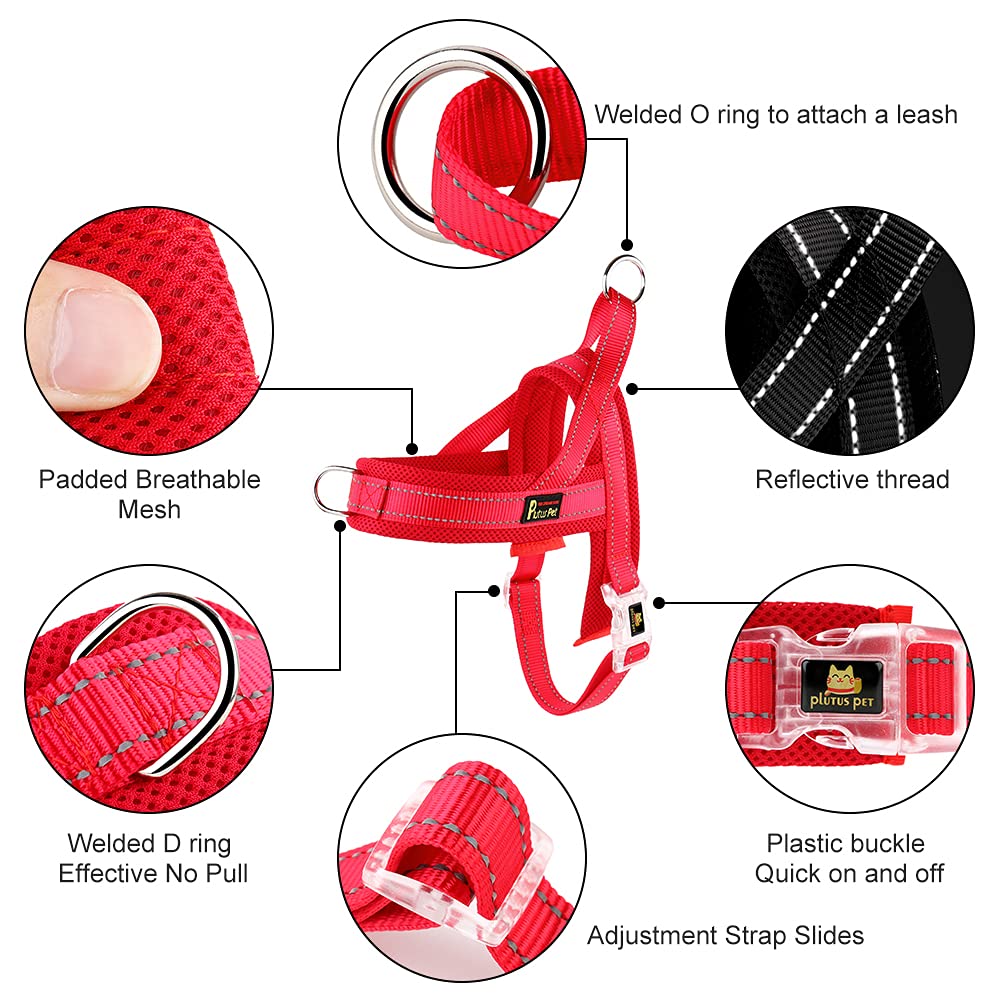 Plutus Pet No Pull Dog Harness With Breathable Mesh Padded, Adjustable Reflective Escape Proof Dog Harness, Quick Fit Dog Vest Harness For Small Medium Large Dogs(Xl, Red)