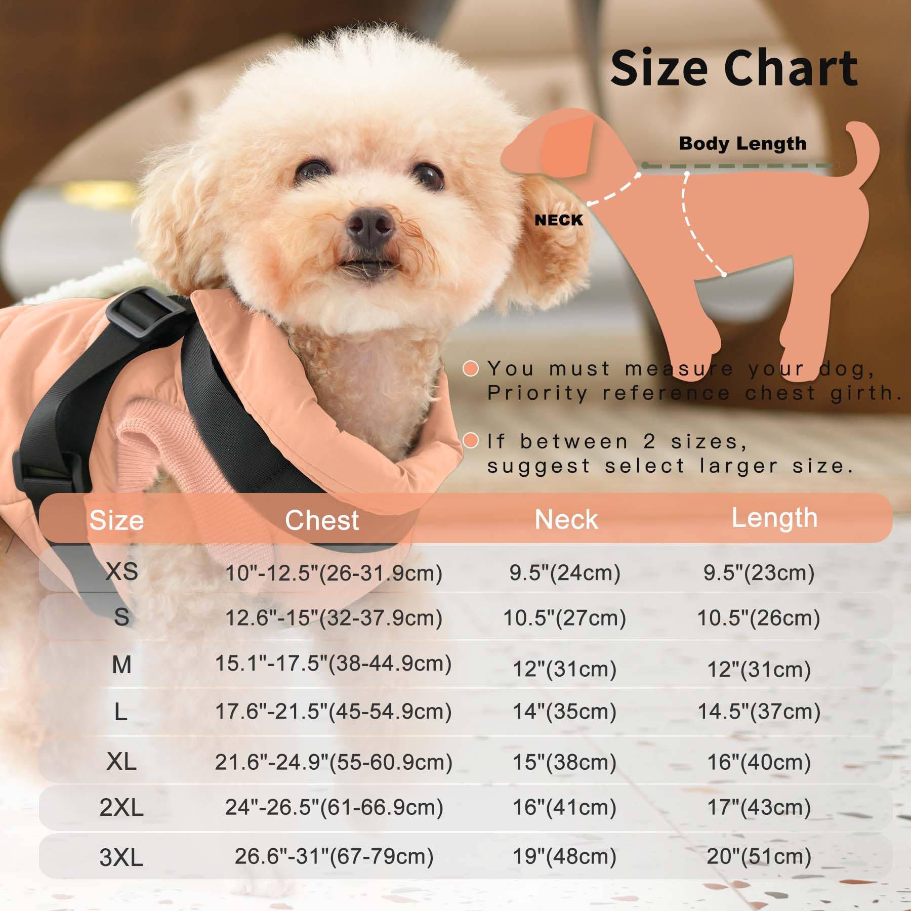 Joydaog Dog Jacket With Harness,Fleece Lined Warm Puppy Coat For Winter,Soft Windproof Small Dog Vest,Lightorange S