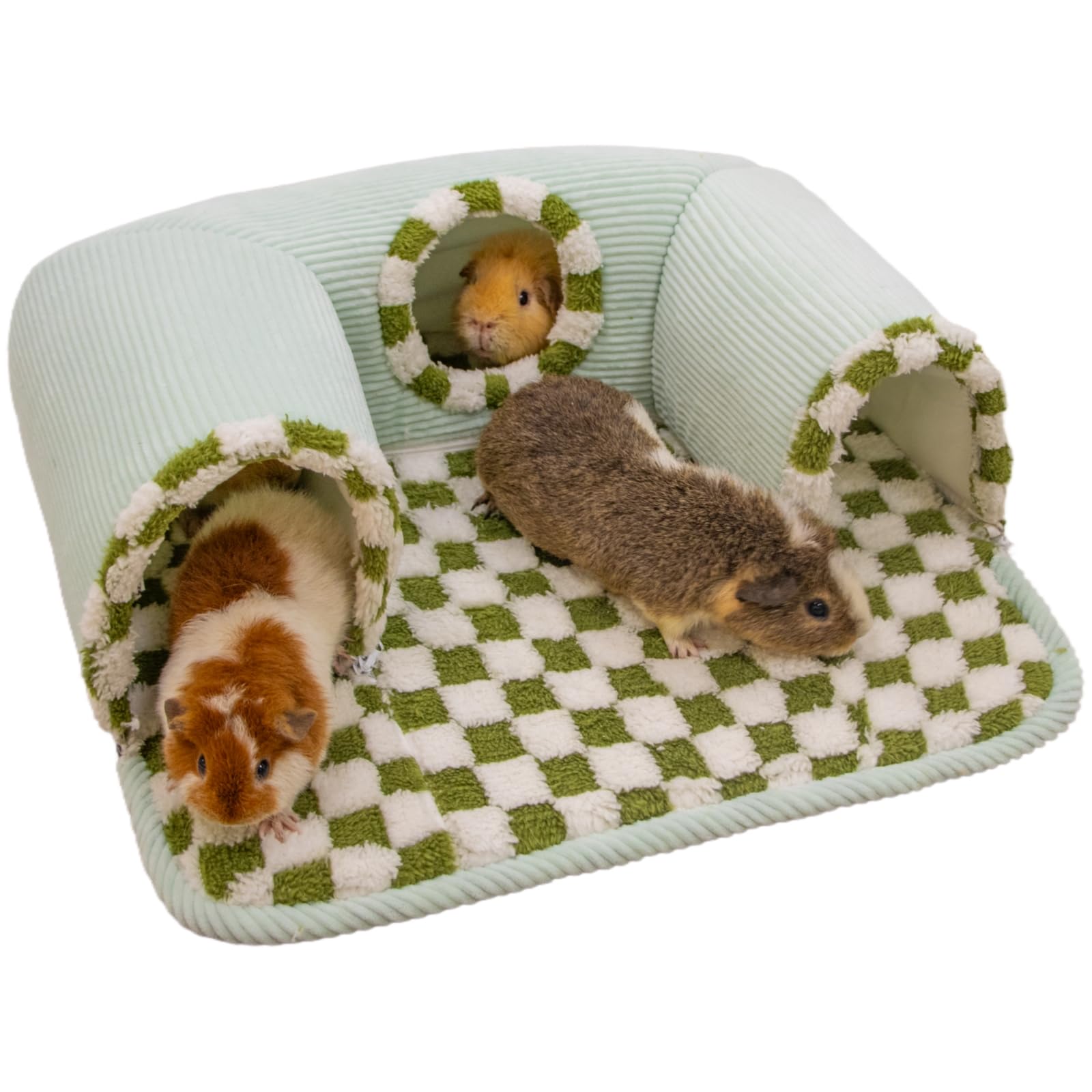 Lfokd Guinea Pig Hideout Tunnel with Warm Bed for Small Pet 3 Cave Small Animal Tunnel Toy Cages Green