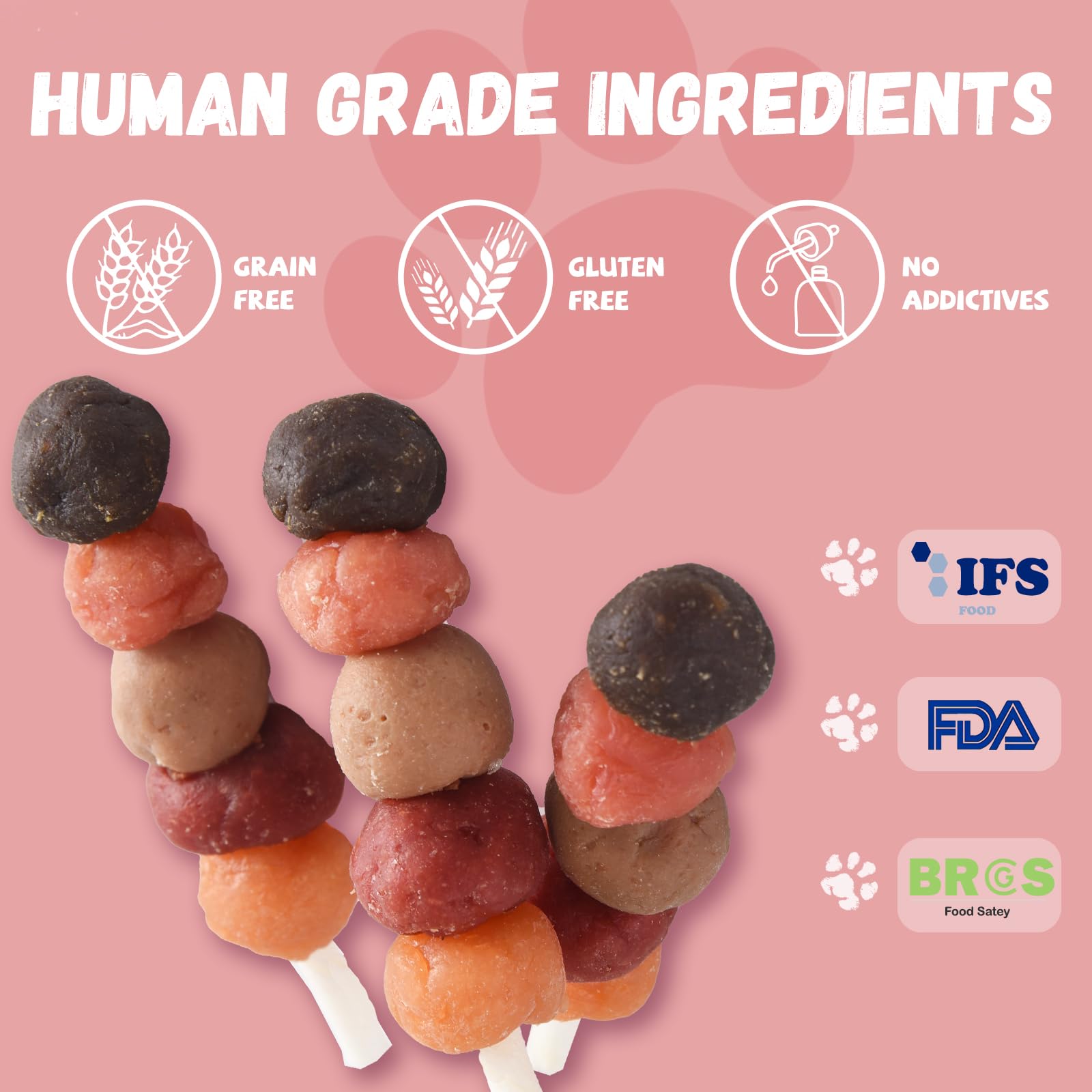 Pawmate 6-in-1 Kabobs Dog Treats, Multi-Flavor Jerky Treats Made with Chicken, Duck, Salmon, Beef, and Rabbit on Rawhide Sticks,