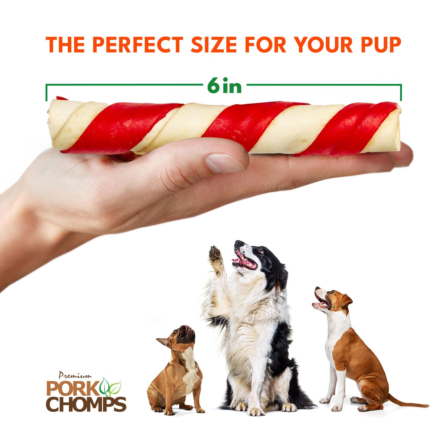 Pork Chomps Baked Pork Skin Dog Chews, 6-inch Twists, Assorted Flavors, 24 Count