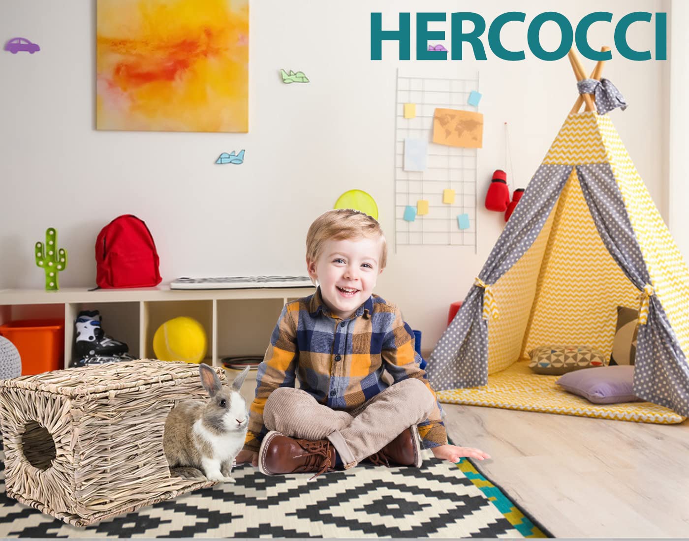 Hercocci Extra Large Grass House For Rabbit, Foldable & Comfortable - Small Animal Hut Play Hideaway Bed Hay Mat Chew Toy For Bu