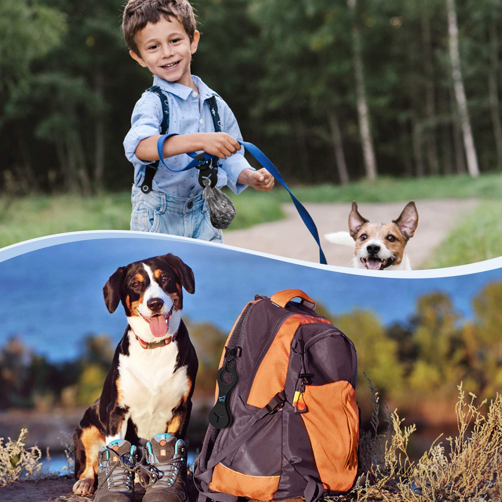 Puppydoggy Dog Poop Bag Holder For Leash Waste Bag Carrier Dog Poop Bag Dispenser For Walking Running Bicycle Accessory 2 Pieces (Black + Mixed Blue)