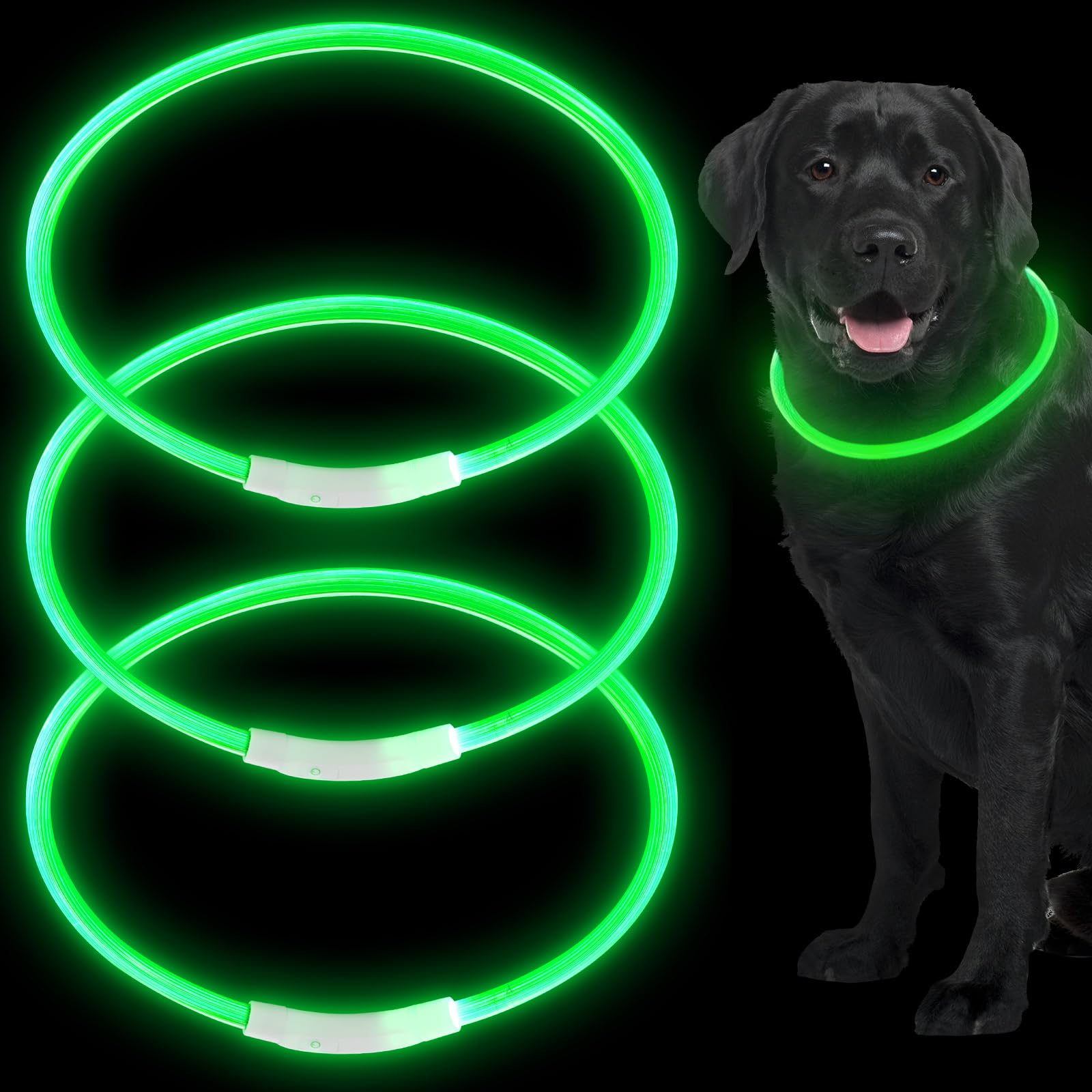 Weewooday 3 Pcs Dog Collar Led Usb Rechargeable Lights Dog Necklace Collars Doggy Lights For Night Walking Adjustable Safety Lam