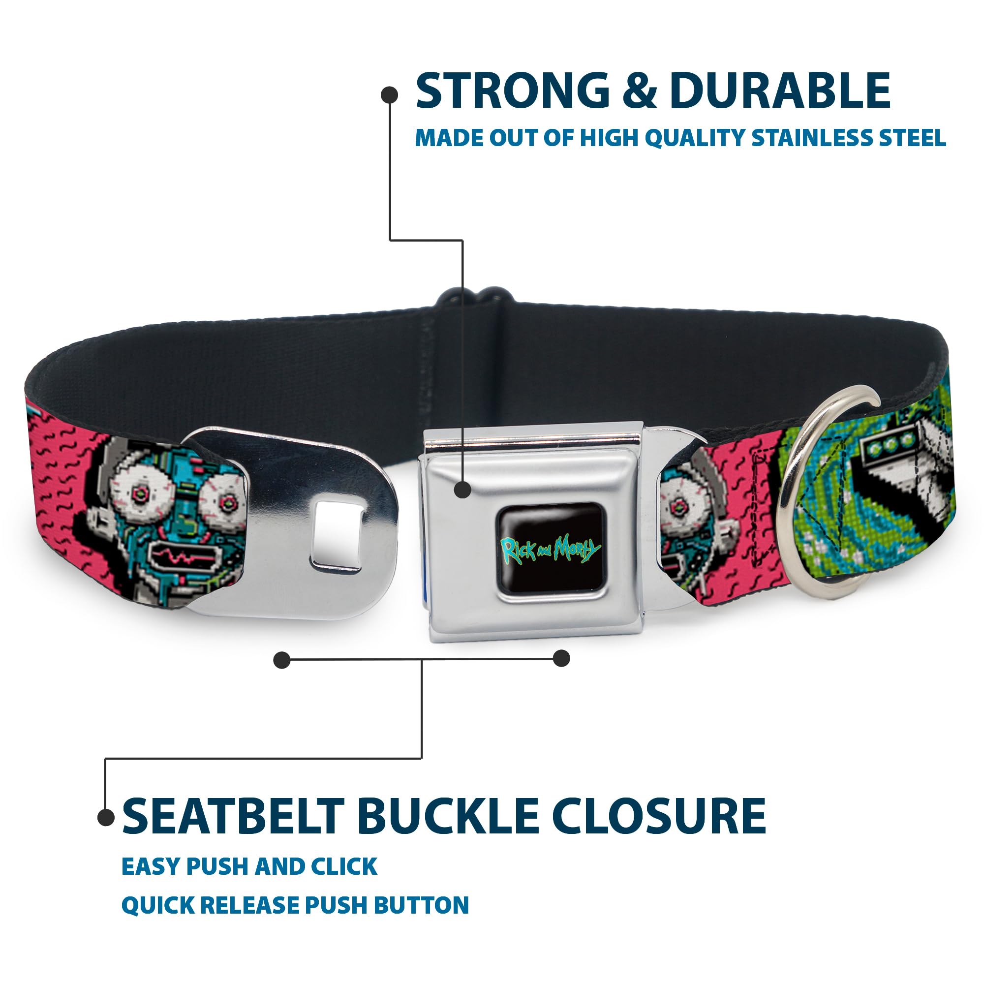 Buckle-Down Dog Collar Seatbelt Buckle Rick And Morty Circuit Faces Portal Gun, 1.5' Wide - Fits 13-17' Neck - Small, Dc-Sb-Rm