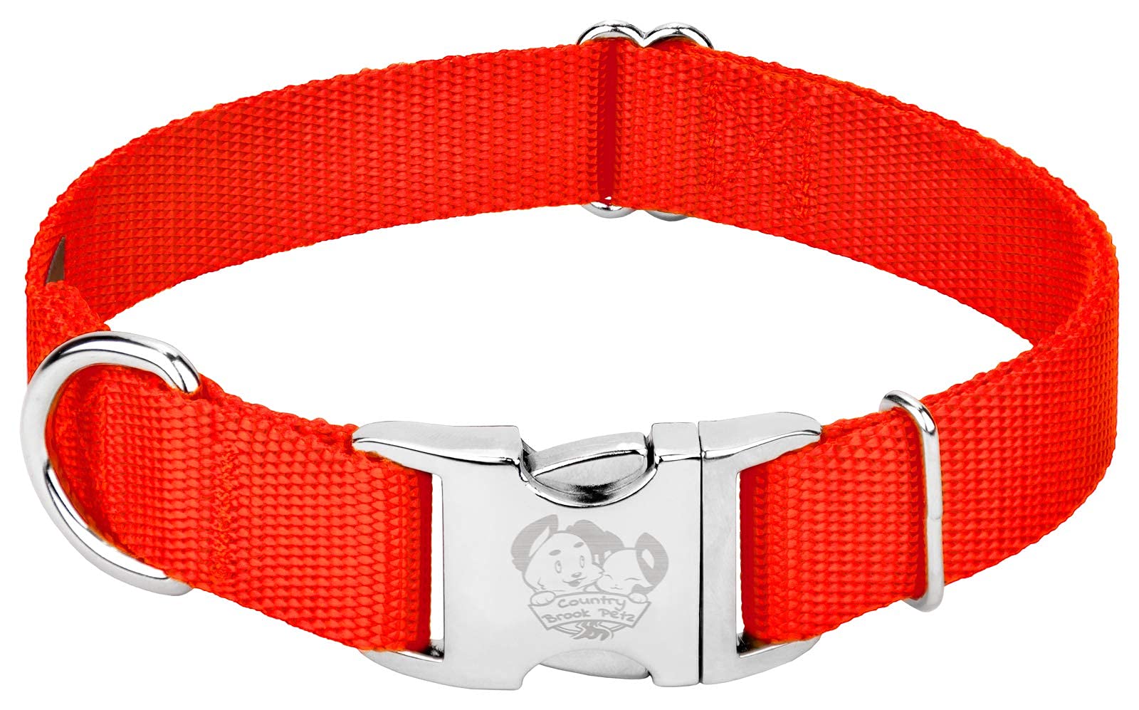 Country Brook Design - Vibrant 30+ Color Selection - Premium Nylon Dog Collar With Metal Buckle (Small, 3/4 Inch, Hot Orange)