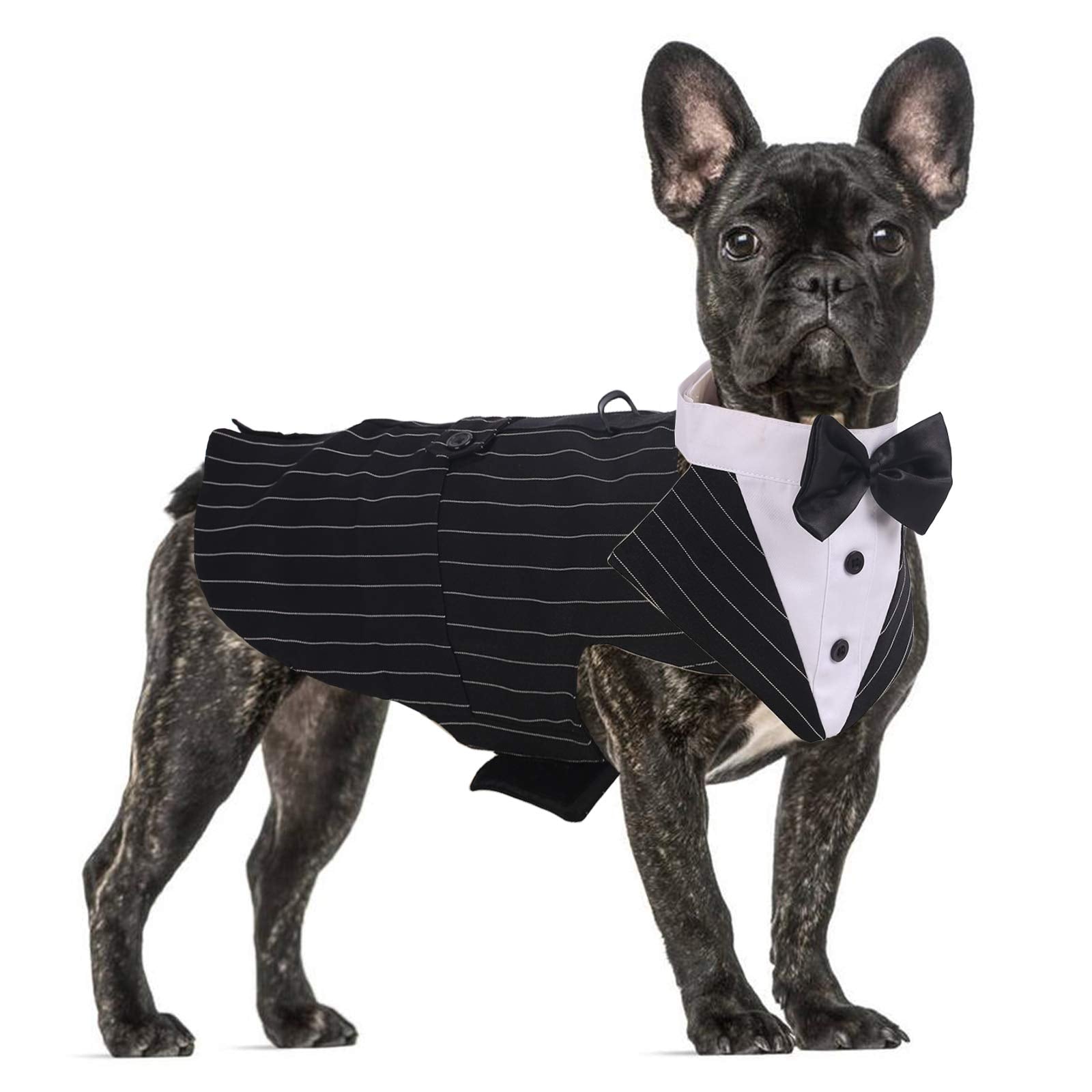 Qbleev Dog Tuxedo For Large Dogs, Dog Suit And Bandana Set, Dog Wedding Outfit With Bow Tie, Formal Dog Tux Dog Costume Halloween Dog Christmas Outfit For Birthday Party Cosplay, Stripe L