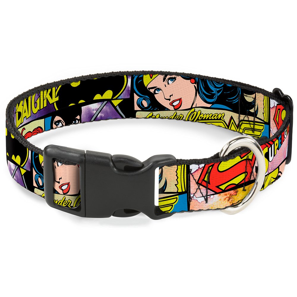 Buckle-Down Plastic Clip Collar - Superheroines Wonder Woman/Supergirl/Batgirl - 1.5'' Wide - Fits 16-23'' Neck - Medium