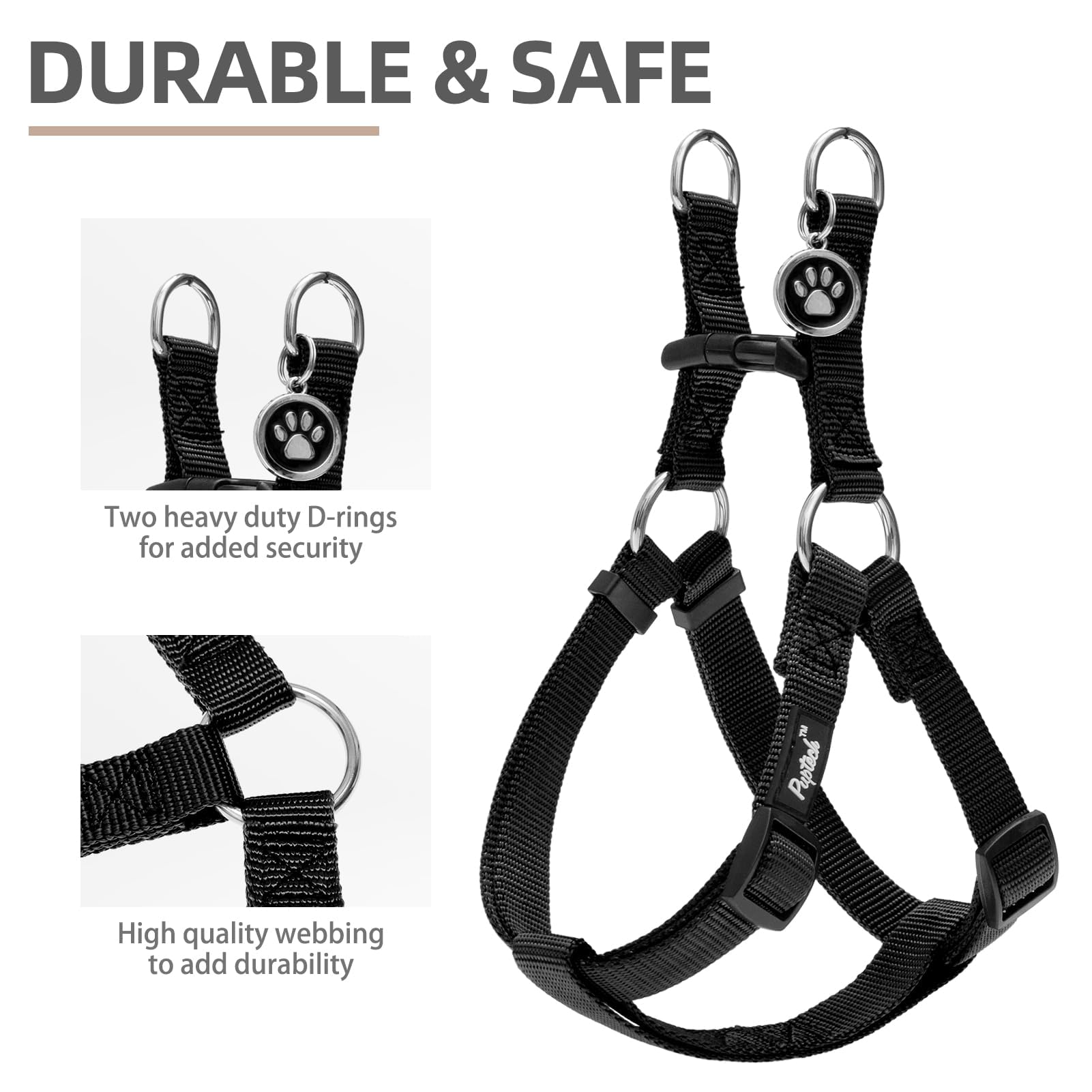 Pupteck No Pull Dog Harness Soft Adjustable Basic Nylon Step In Puppy Vest Outdoor Walking With Id Tag