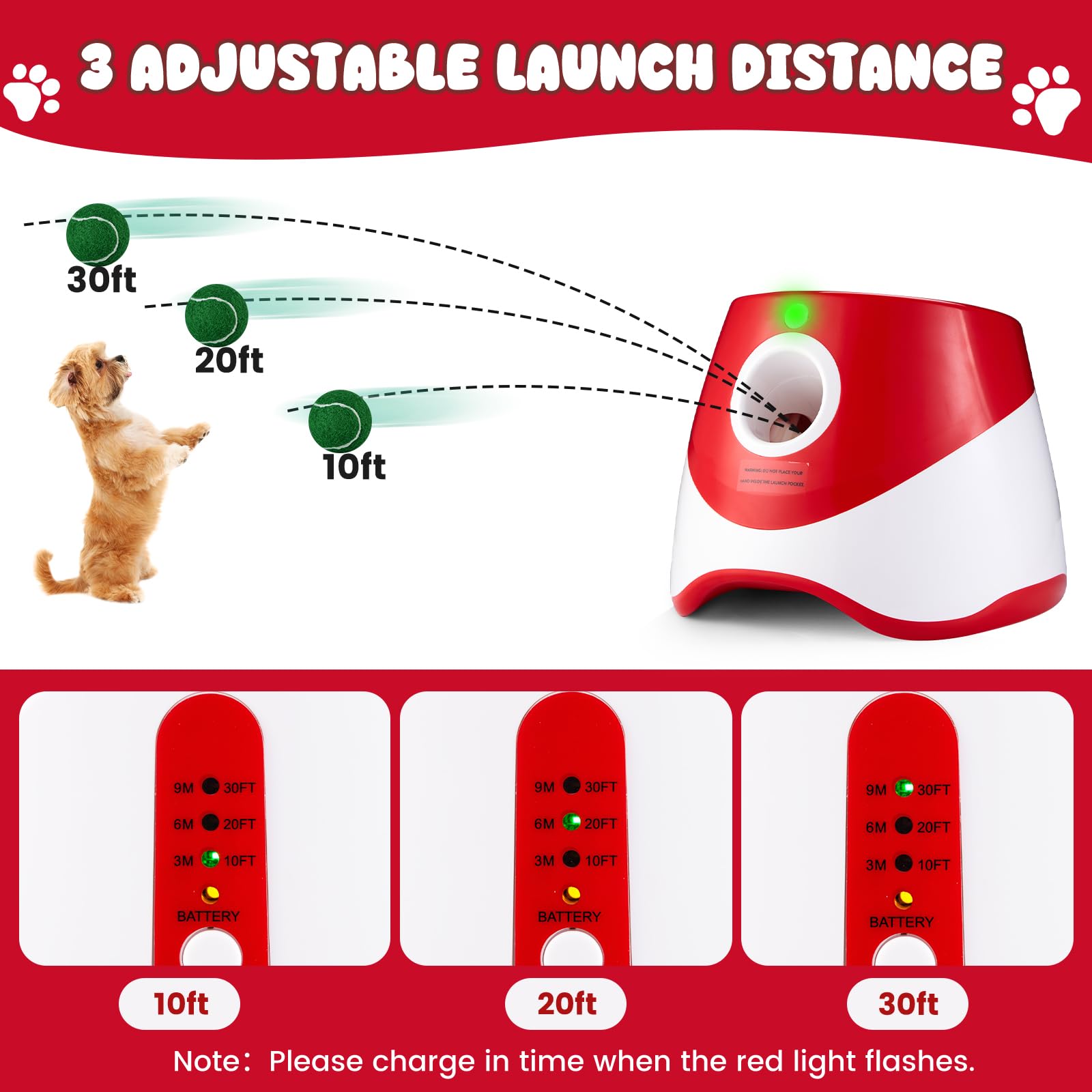 Wortade Automatic Ball Thrower For Dogs, Dog Ball Thrower Launcher With 10-30 Ft Distance, Rechargeable Automatic Dog Toy, Dog B