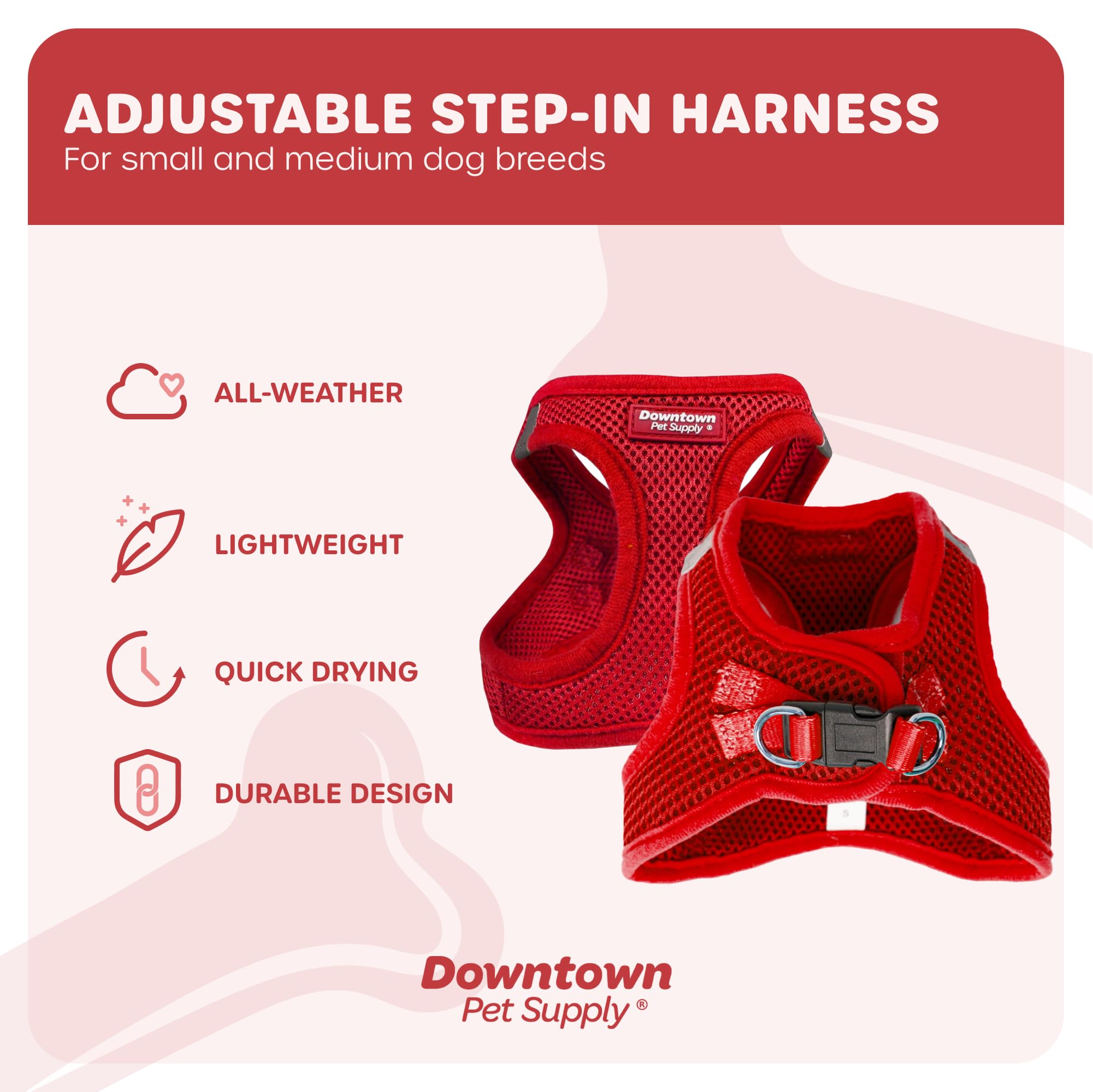 Downtown Pet Supply Step In Dog Harness No Pull, X-Large, Red - Adjustable Harness With Padded Mesh Fabric And Reflective Trim -