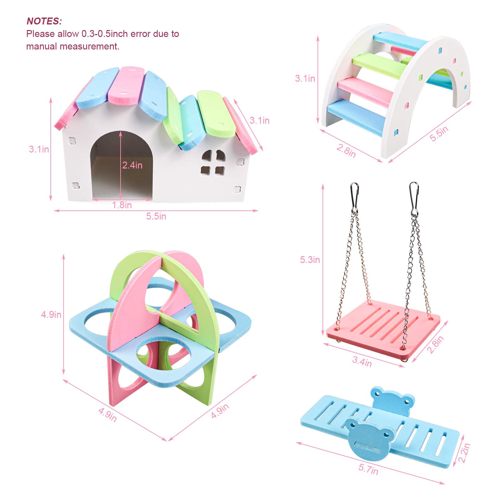 Dwarf Hamsters House Diy Wooden Gerbil Hideout Rainbow Bridge Swing And Pvc Seesaw, Pet Sport Exercise Toys Set, Sugar Glider Sy