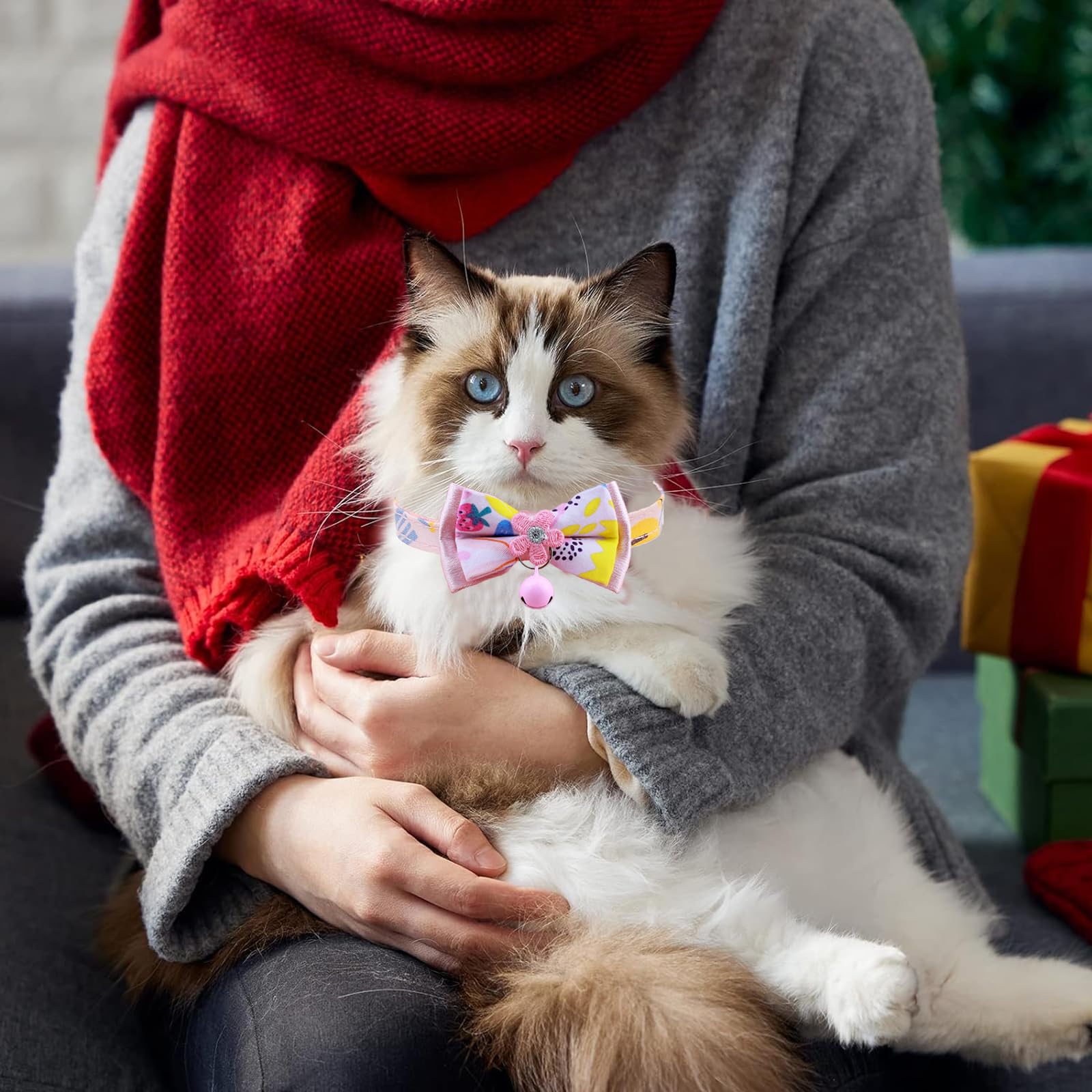 Cat Collars,Hyqhyx Floral Bow Collar With Bell, Removable Cat Collar With Tie, Cute Cat Collar For Cats And Puppies