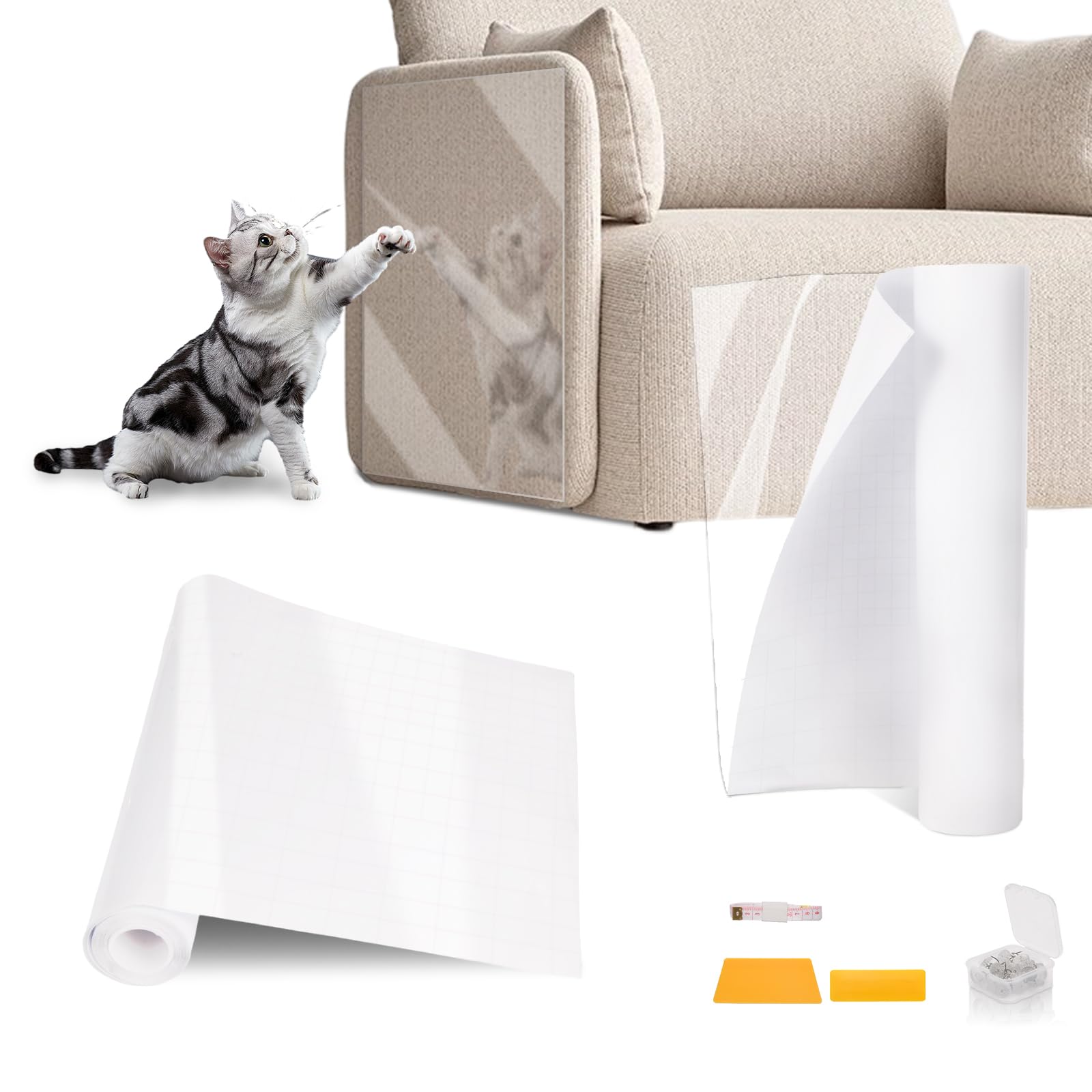 ACEDIGI Transparent Anti Cat Scratch Furniture Protector, 2pcs 118 x 11.8in Flexible Couch Corner Protector from Cat Claws,Singl