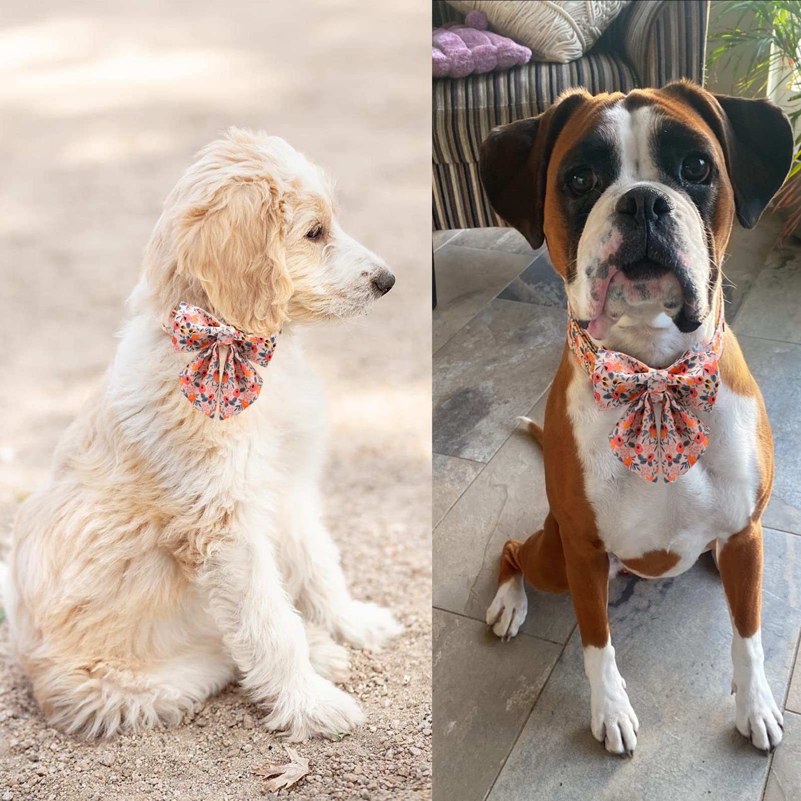 Unique Style Paws Dog Collar With Tie Adjustable Pink Bowtie Puppy Collars For Small Medium Large Dogs And Cats-M