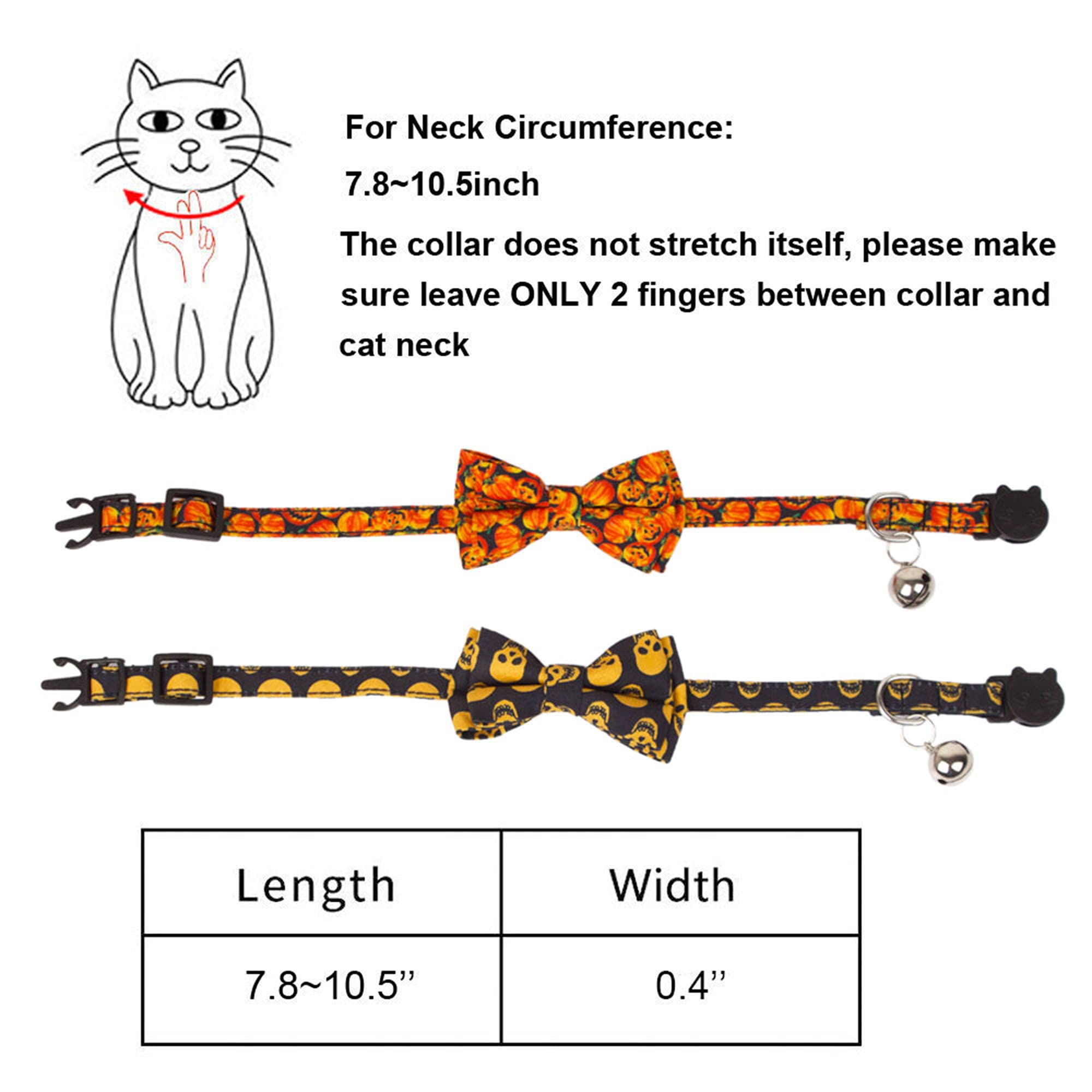 Adoggygo Halloween Cat Collar Breakaway With Bowtie Bell - 2 Pack Kitten Collar Skull Pumpkin Cat Collars With Removable Bowtie Cat Bow Collar For Cat Kitten (Halloween)