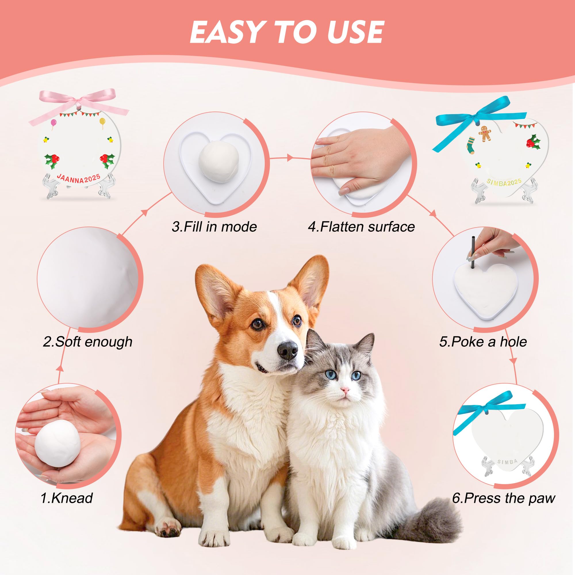 Windspeed Paw Print Kit For Dogs Cats(Makes 3-4), Pet Paw Clay Print Impression Kit For Dog Cat Include Paints/Name Stamps/Silk