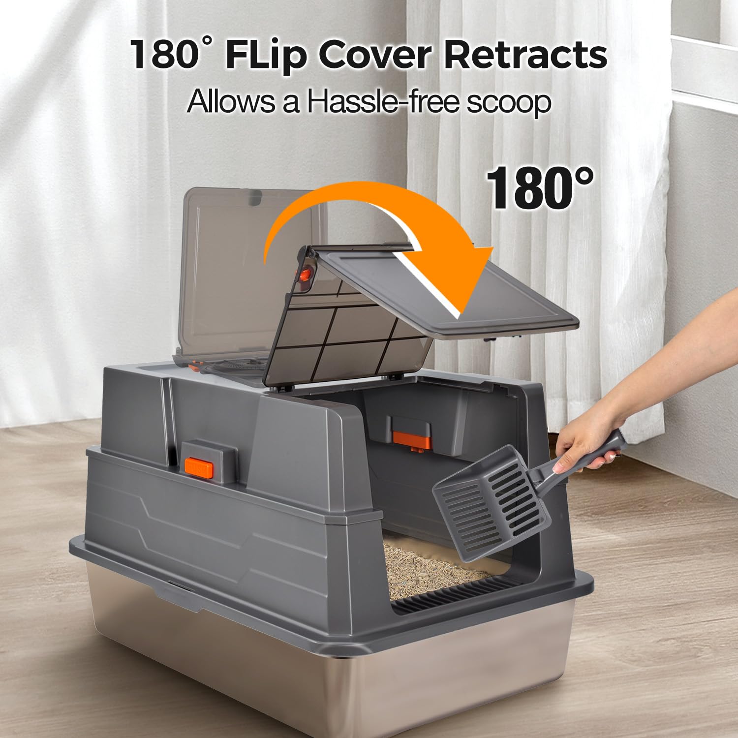 Donlinno XXXL Stainless Steel Litter Box Enclosure, 28" x 20.5" x 16.5", Grey, Anti-Leakage, Easy to Clean for Large Cats