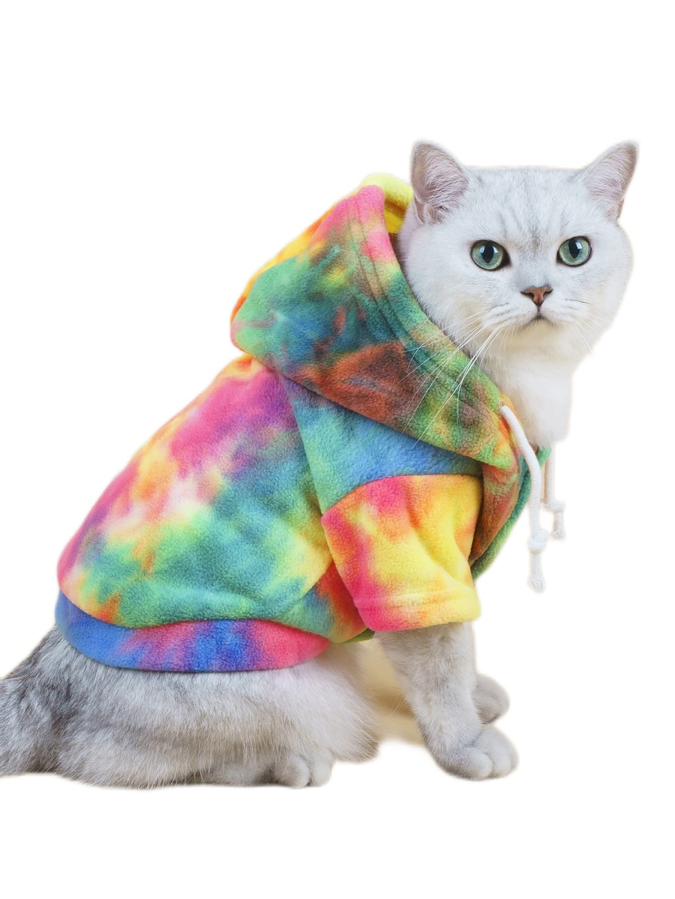 Qweee Dog Coat & Hoodie - Tie Dye Warm Winter Sweatshirt For Cat & Puppy - Small To Medium Dogs - Multicolor