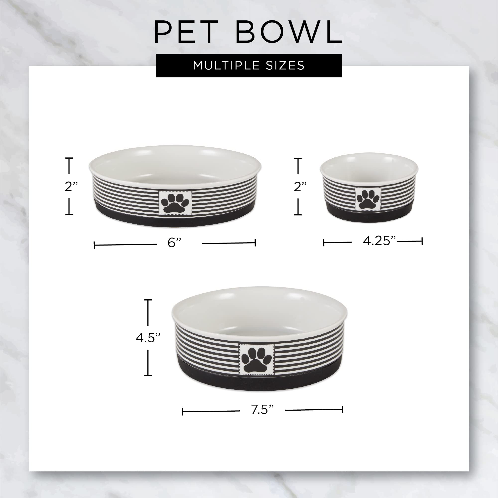 Bone Dry Ceramic Pet Collection Chevron Bowls, Small 4.25x2", Gray, Porcelain, 2 Piece Set, Model 6299