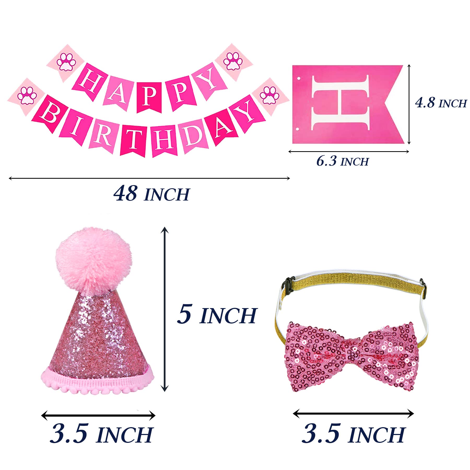 Stmk Cat Birthday Party Supplies, Cat Birthday Hat With Cat Birthday Bandana Bow Tie Collar Birthday Number Banner Cat Birthday Decorations For Cat Kitten Birthday Outfits (Pink)