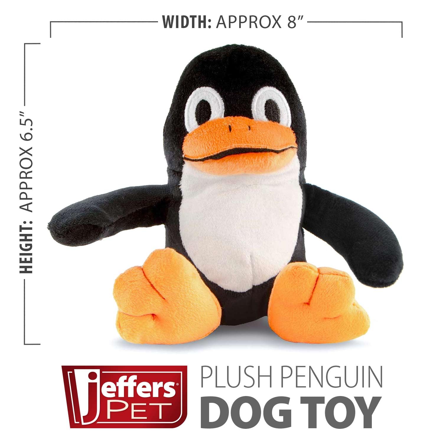 Jeffers Pet Plush Dog Toy With Squeaker, Black Penguin 6'' - Soft Crinkle Fabric, Safe & Durable, Healthy Fun For Small & Medium