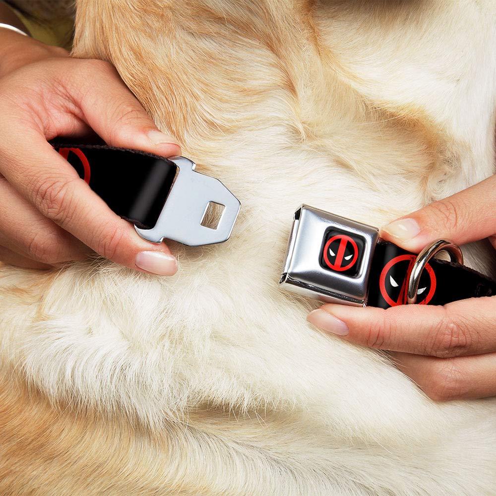 Buckle-Down Seatbelt Buckle Dog Collar - Deadpool Logo Black/Red/White - 1.5' Wide - Fits 18-32' Neck - Large