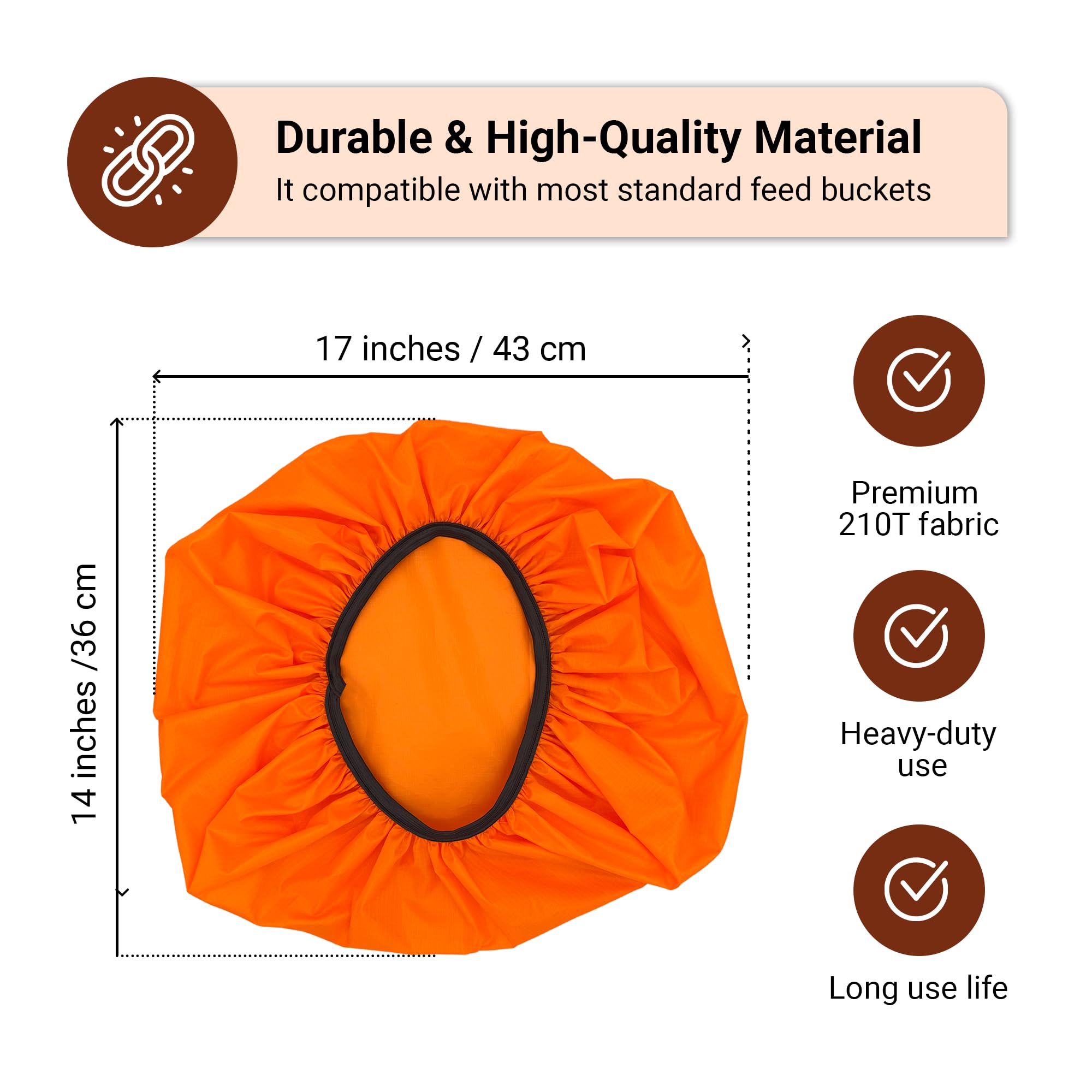 BRINGERPET Horse Bucket Cover, Waterproof Feed Bucket Top 2-5 Gallon (Orange) - 1 pc
