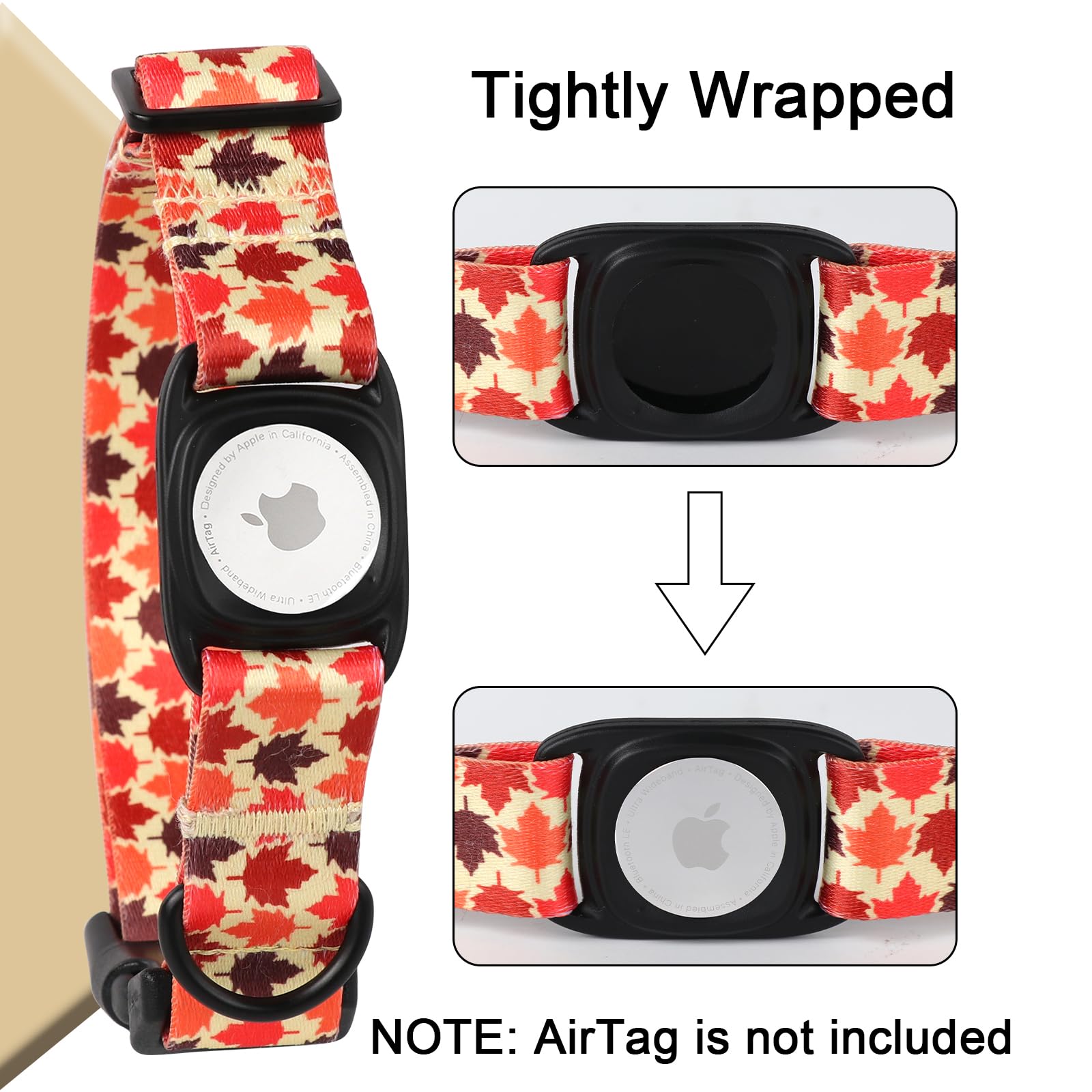 Mr.Chubbyface Fall Dog Collar With Apple Airtag Holder Orange Maple Leaves Dog Collar For Small Medium Large Boy Girl Dogs