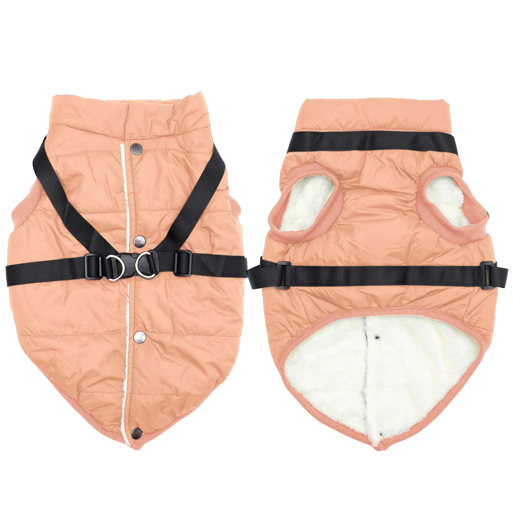 Joydaog Dog Jacket With Harness,Fleece Lined Warm Puppy Coat For Winter,Soft Windproof Small Dog Vest,Lightorange S