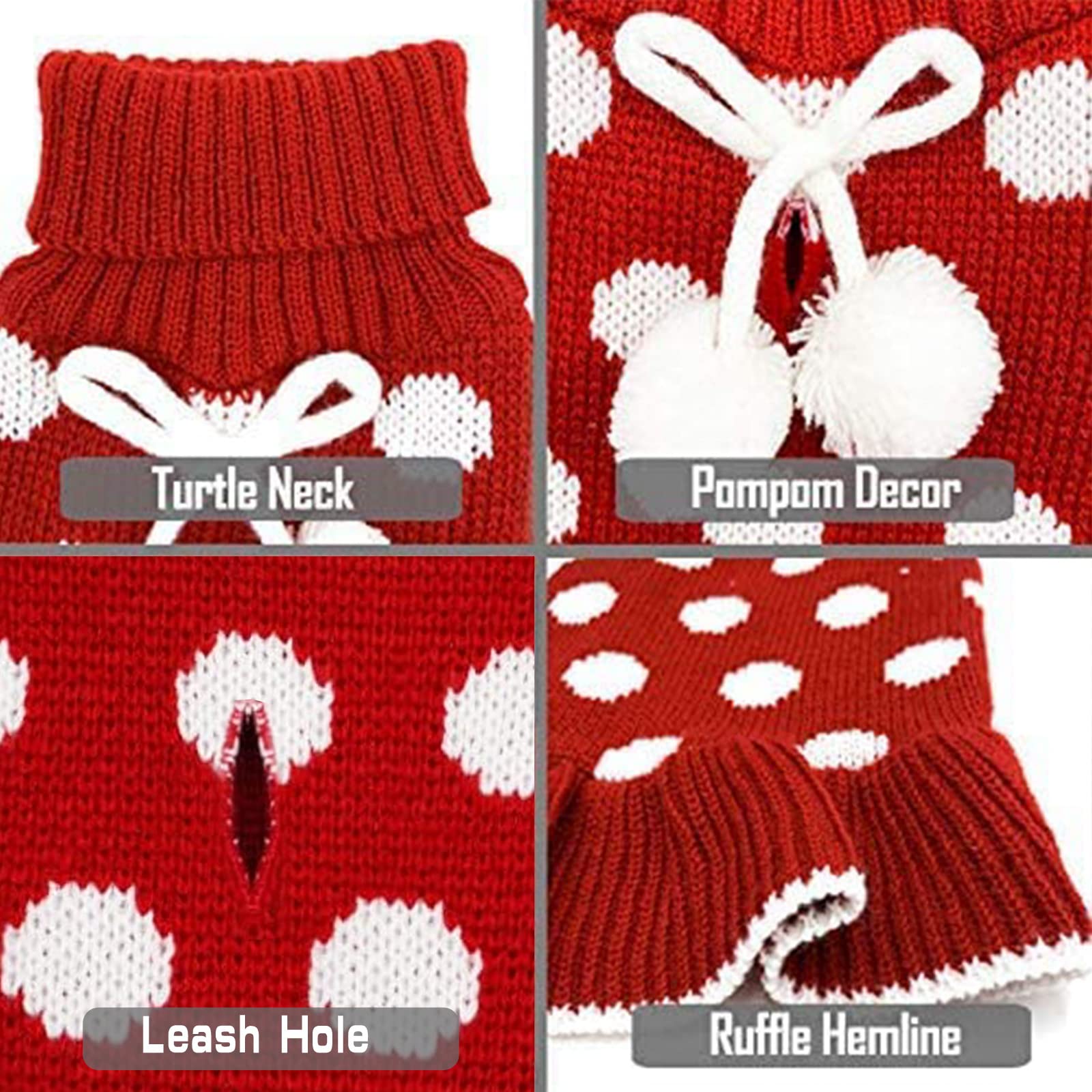 Kyeese Dog Sweaters For Small Dogs With Leash Hole Turtleneck Red Dog Sweater Dress Polka Dot Knit Pullover Warm Pet Sweater