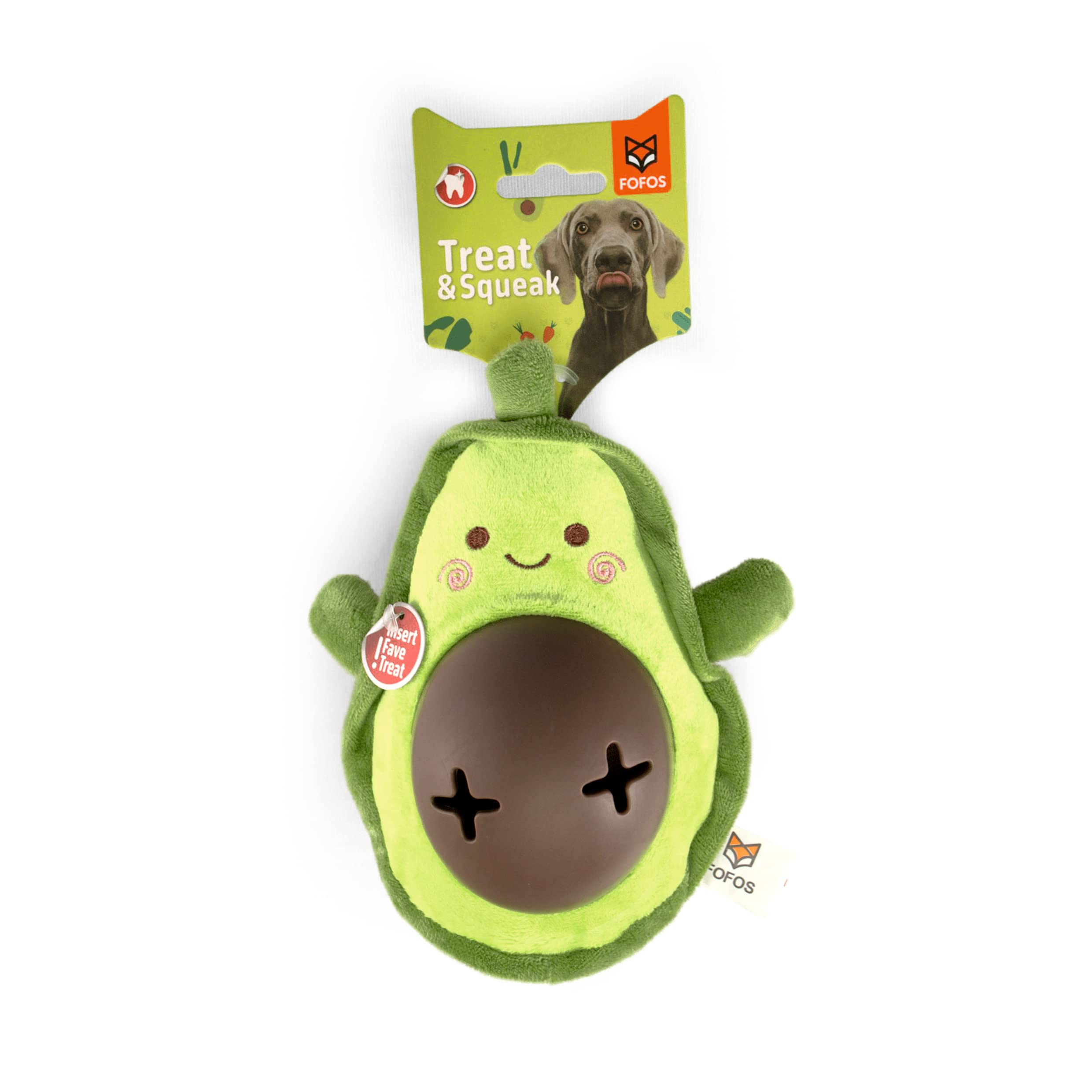 BarkButler x FOFOS Avocado Treat Dispensing Squeaky Plush Dog Toy  Green, Squeaker Inside, Multi Material Soft Toys, Durable Re
