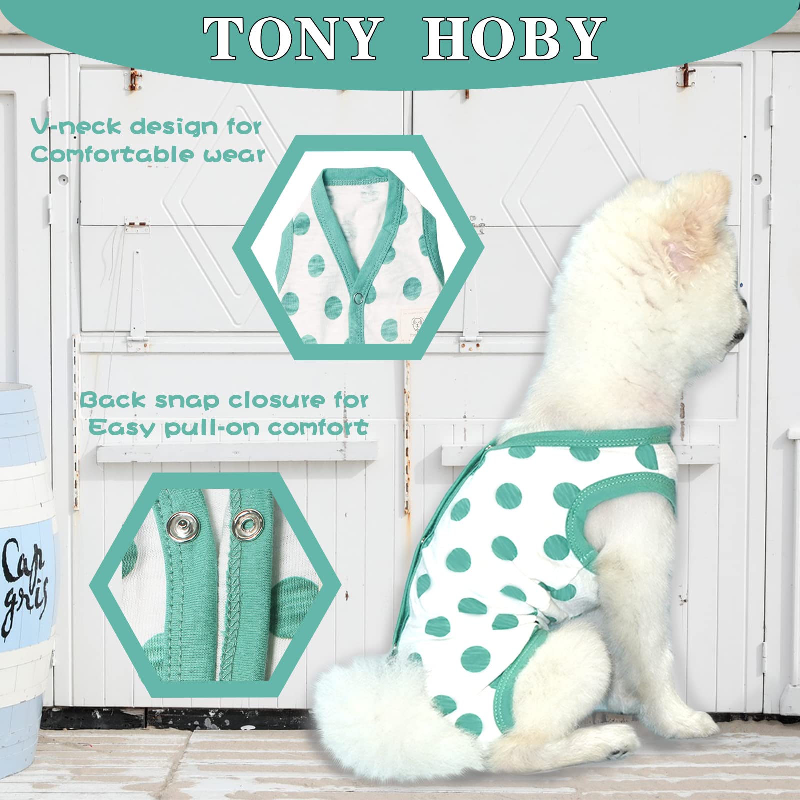 Tony Hoby Summer Dog Jumpsuit, Soft Breathable Dog Pajamas With Polka Dots (Dark Green, S)