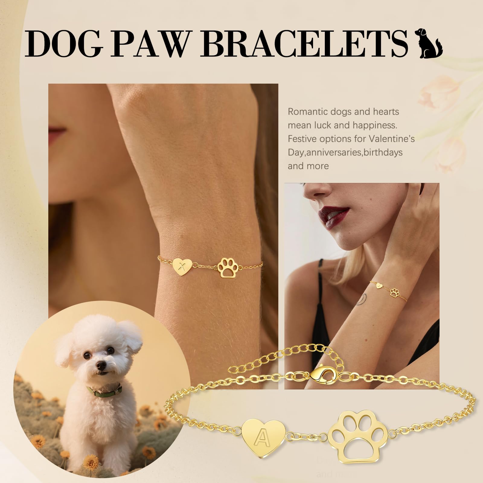 Dog Mom Gifts M Initial Bracelets For Women With Dog Paw Memorial Gift For Dogs Lover Christmas For Adults Women Pet Paw Heart D