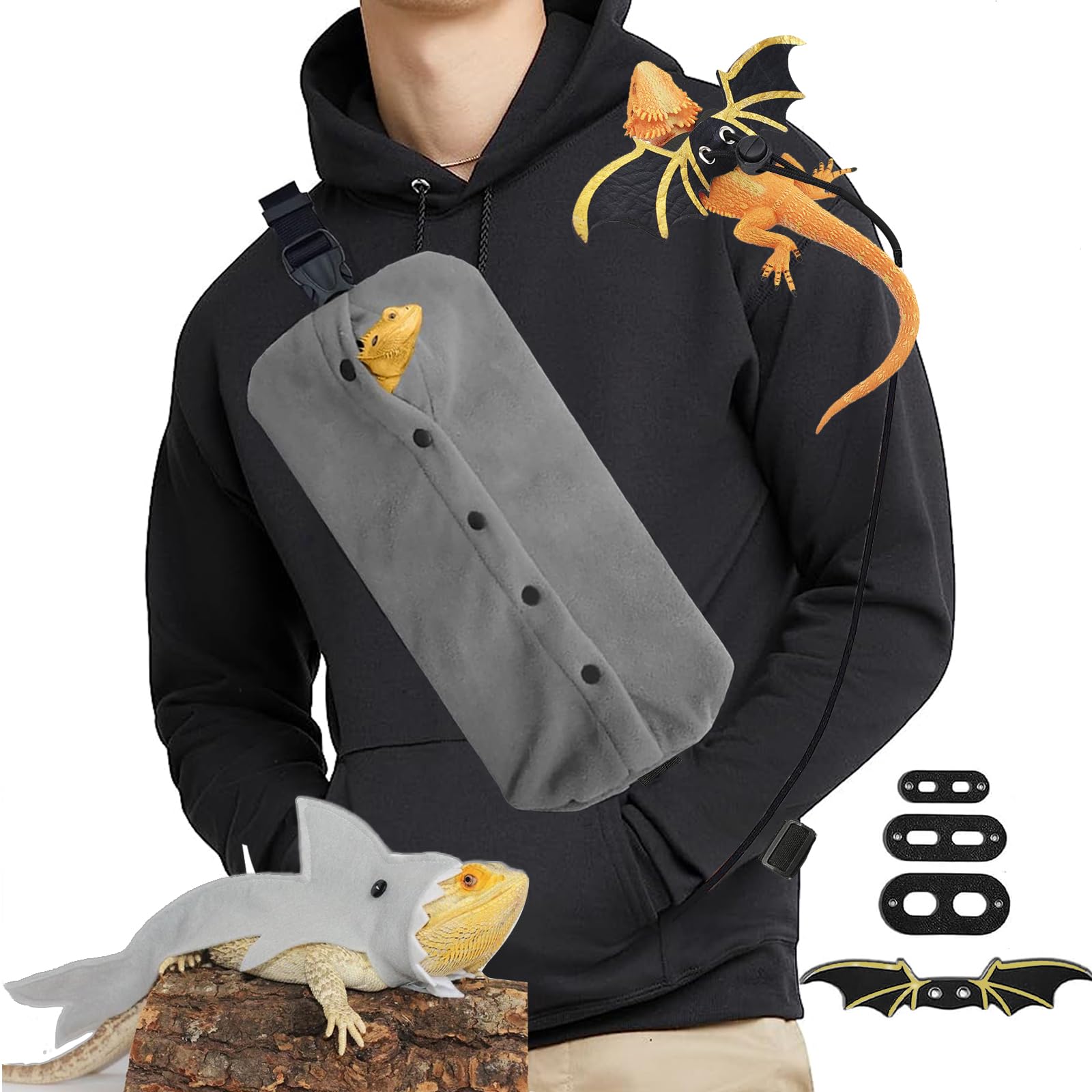 Bearded Dragon Carrier Set, Reptile Carrier Kit Includes Bearded Leash, Shark Costume, Bearded Dragon Harness Vest with Costume 