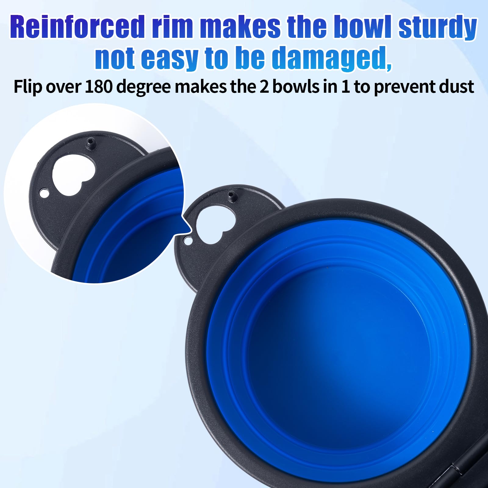 SLSON Collapsible Dog Dual Bowls Reinforced Rim 180 Degrees Flip Over Foldable Double Bowl with Lock Clips More Stable Dog Trave