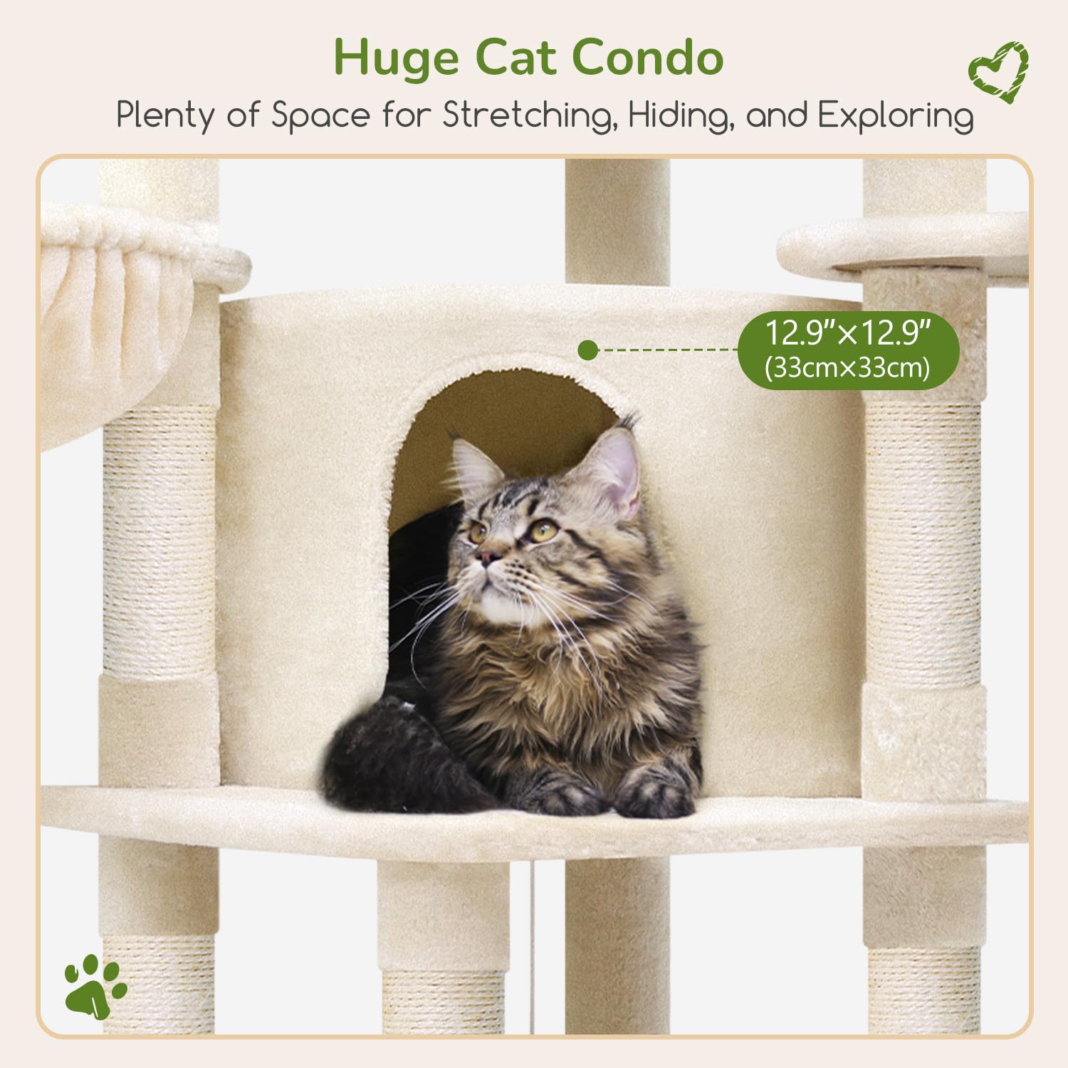 Globlazer C51 Corner Cat Tree For Large Cats, 51In Curved Series Modern Cat Tower For Indoor Cats With Hammock, 7 Sisal Scratchi