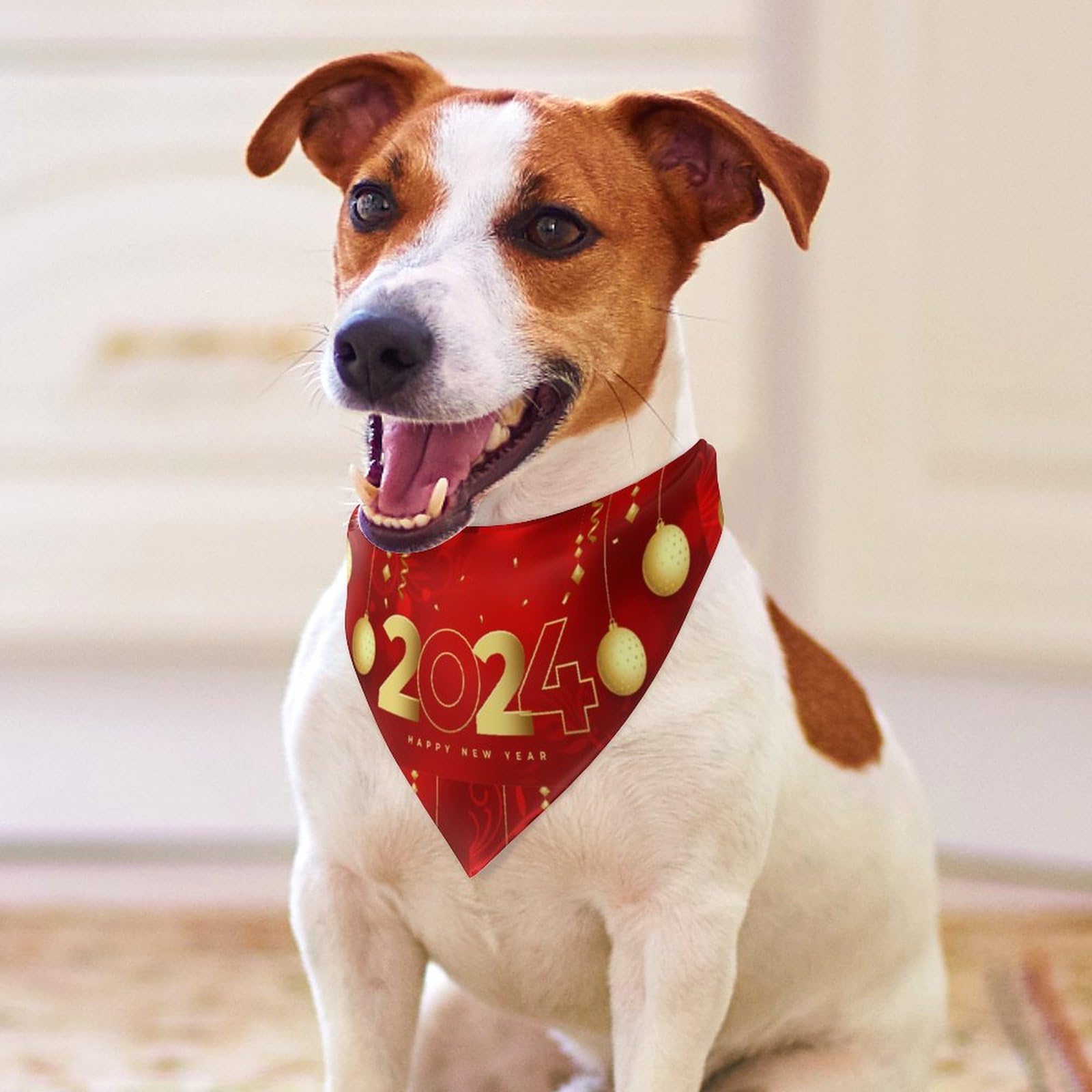 Happy New Year 2024 Dog Bandanas Pets Kerchief Reversible Triangle Bibs Scarf Outfits Accessories For Small To Large Dogs Cats