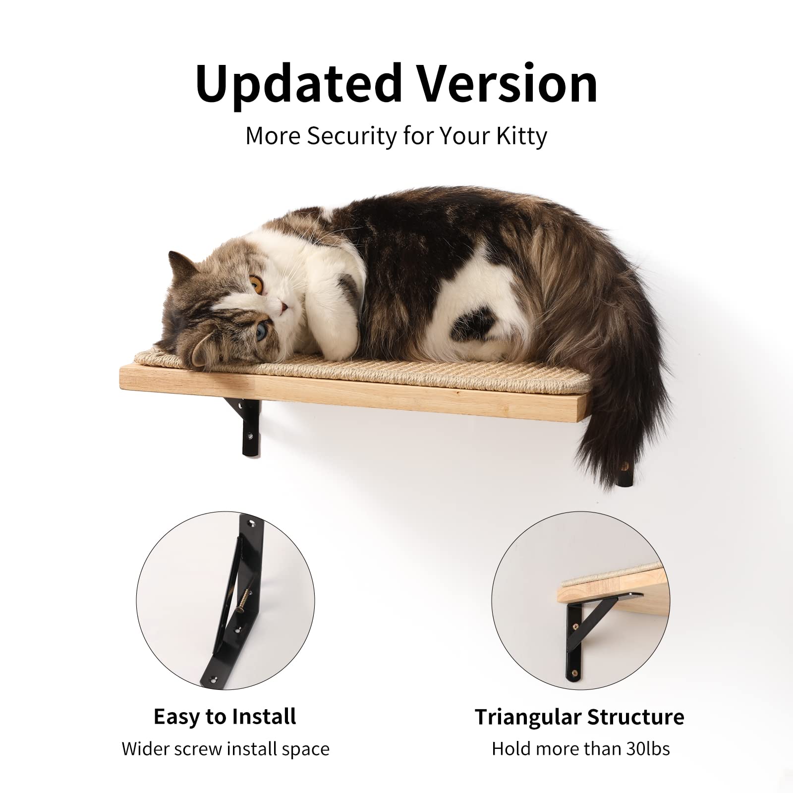 Fukumaru Cat Wall Shelves, 16 X 10 Inch Cat Wall Furniture With Sisal Mat, Solid Rubber Wood Floating Wall Shelf With Upgraded Installation, Cat Window Perch For Sleeping, Playing And Scratching