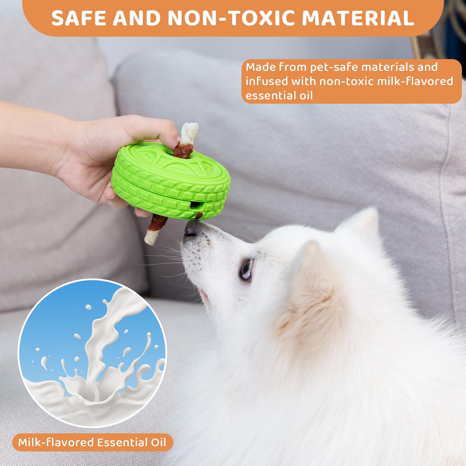 DFQ Interactive Dog Chew Toys,Durable Tire-Shape Puzzle with Treat Enrichment and Food Stick Holder for Aggressive Chewers,Licka