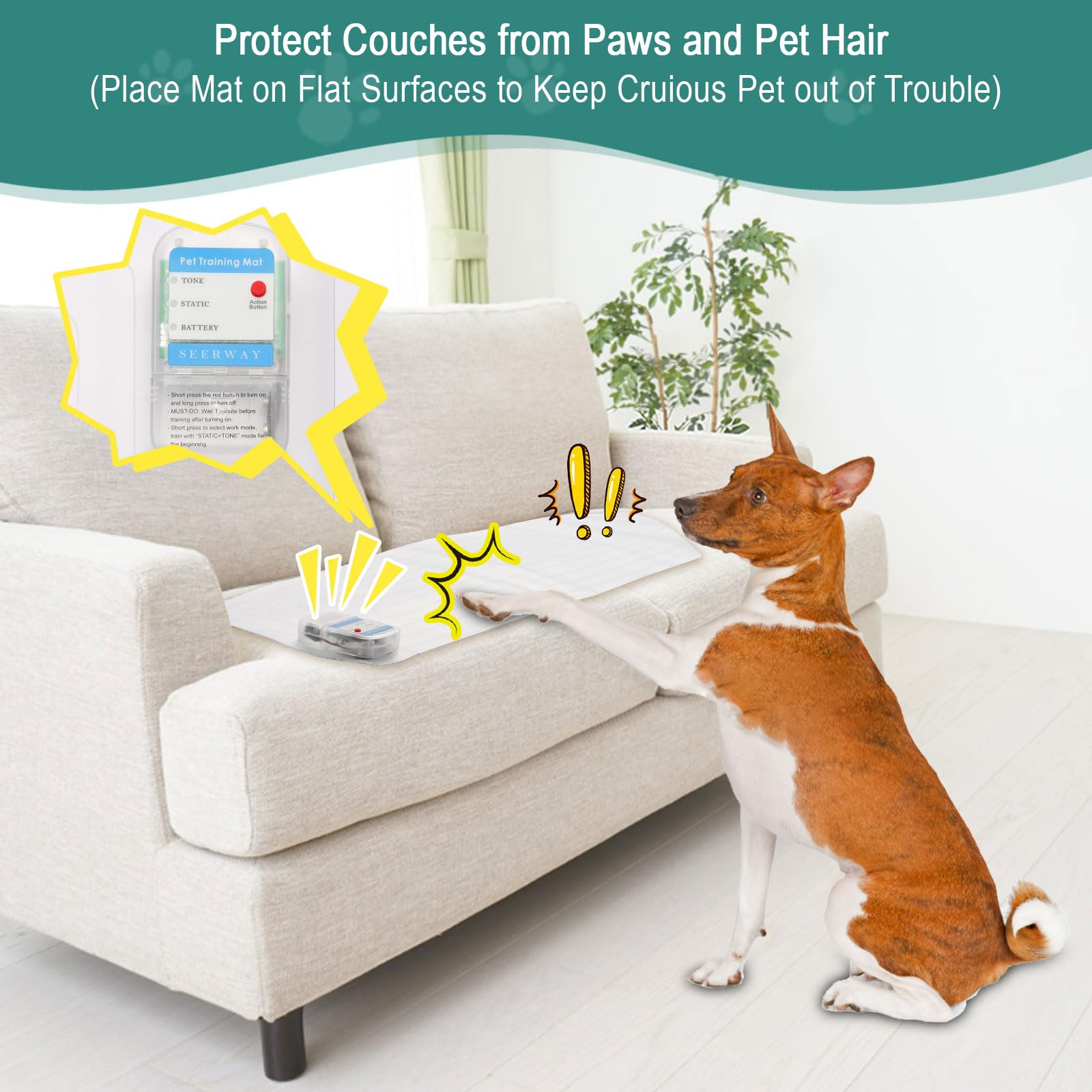 Seerway Scat Pet Shock Mat Indoor, Safe Shock Training Pads For Dogs And Cats, Electric Repellent Mat Keeps Pets Off Couch, Sofa