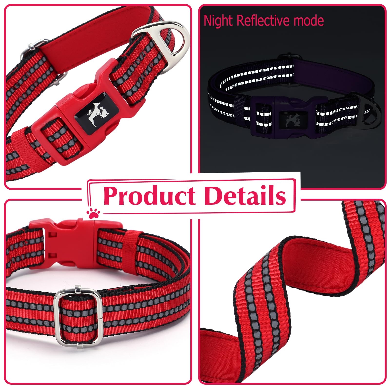 Onefojojo Girl Dog Collar,Reflective Dog Collars With Soft Neoprene Breathable Quick Release Basic Dog Collars For Medium Large