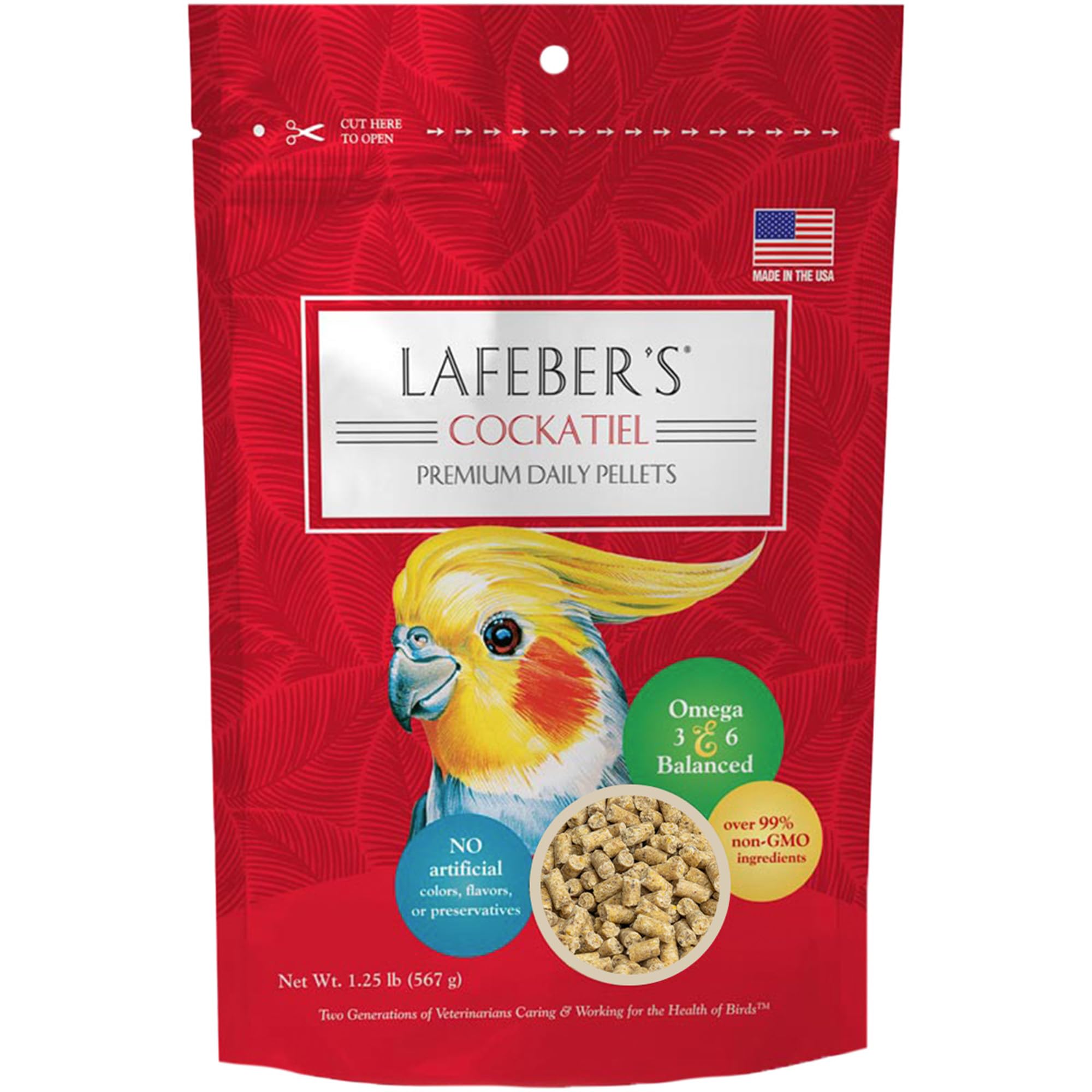 LAFEBER'S Premium Daily Diet Pellets Pet Bird Food, Made with Non-GMO and Human-Grade Ingredients, for Cockatiels, 1.25 lb