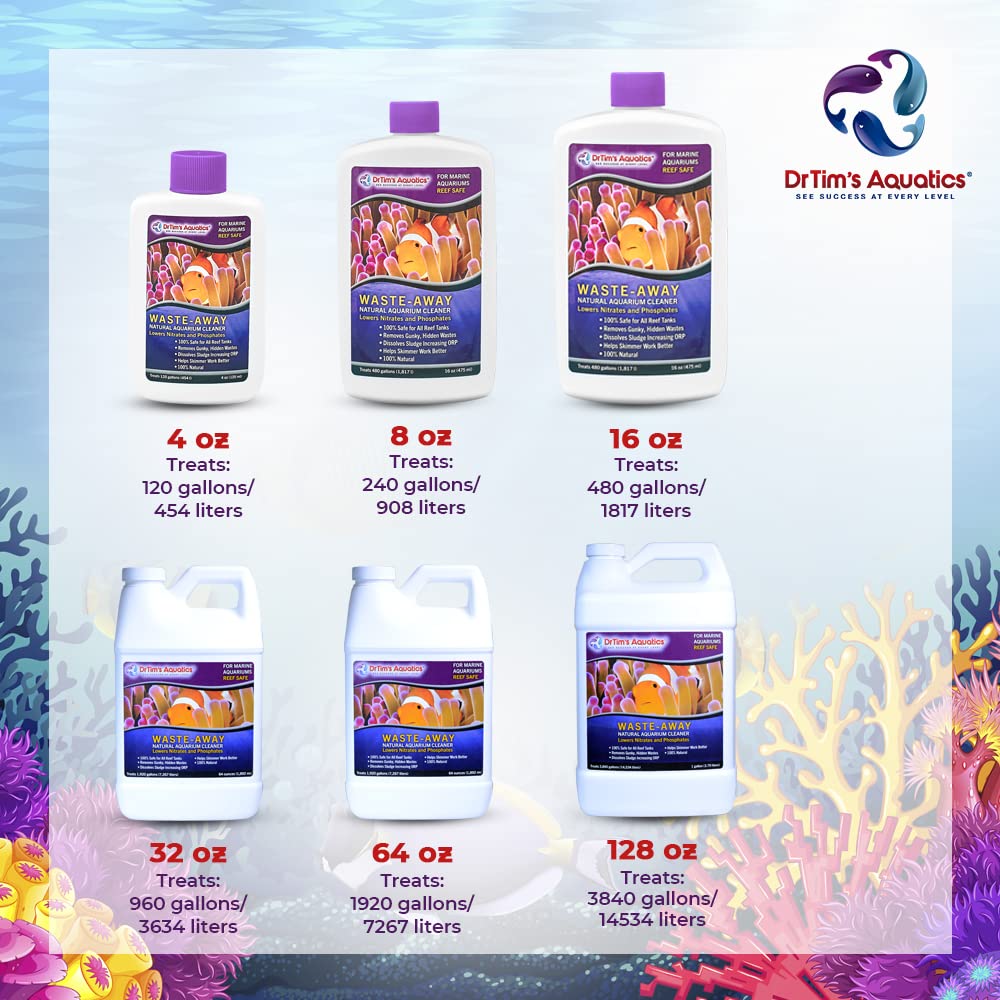 DrTims Aquatics Reef Waste-Away - Natural Fish Tank & Aquarium Waste Management Solution for Dissolving & Cleaning Organic Sludg