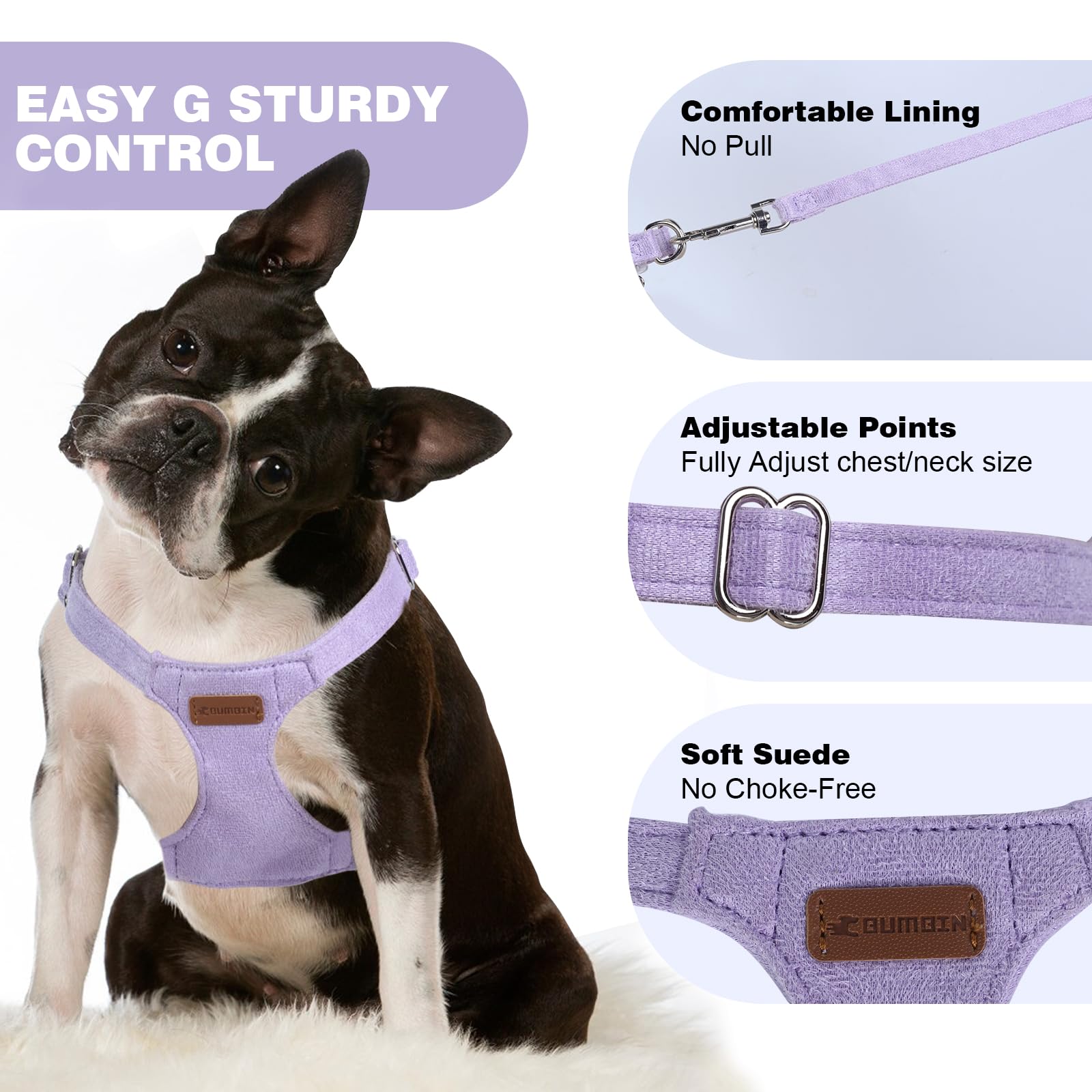 Dog Harness And Leash Set, S No Pull Adjustable Puppy Harness With Multifunction Purple Dog Leash And Collar, Soft No Choke Esca