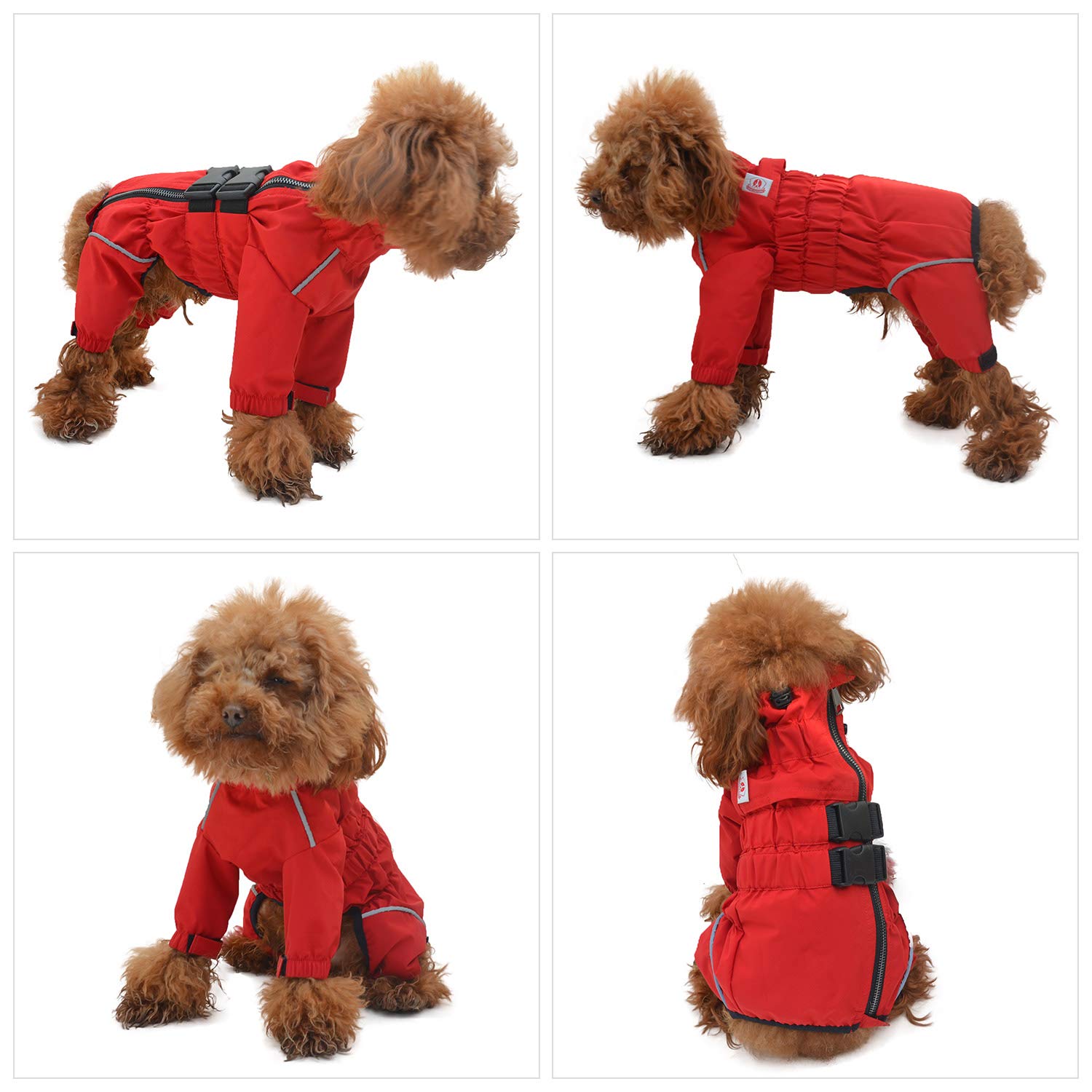 Lovelonglong Dogs Waterproof Jacket, Lightweight Reflective Raincoat, XS, Red
