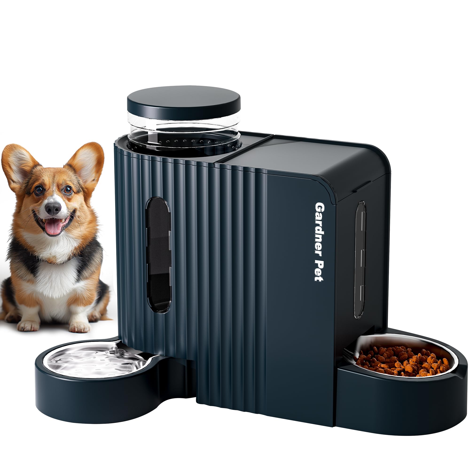 Gardner Pet Automatic Gravity Food Feeder and Water Dispenser, 1.8 Gallons*2 Stainless Steel Two-in-One Set Large Capacity Dispe