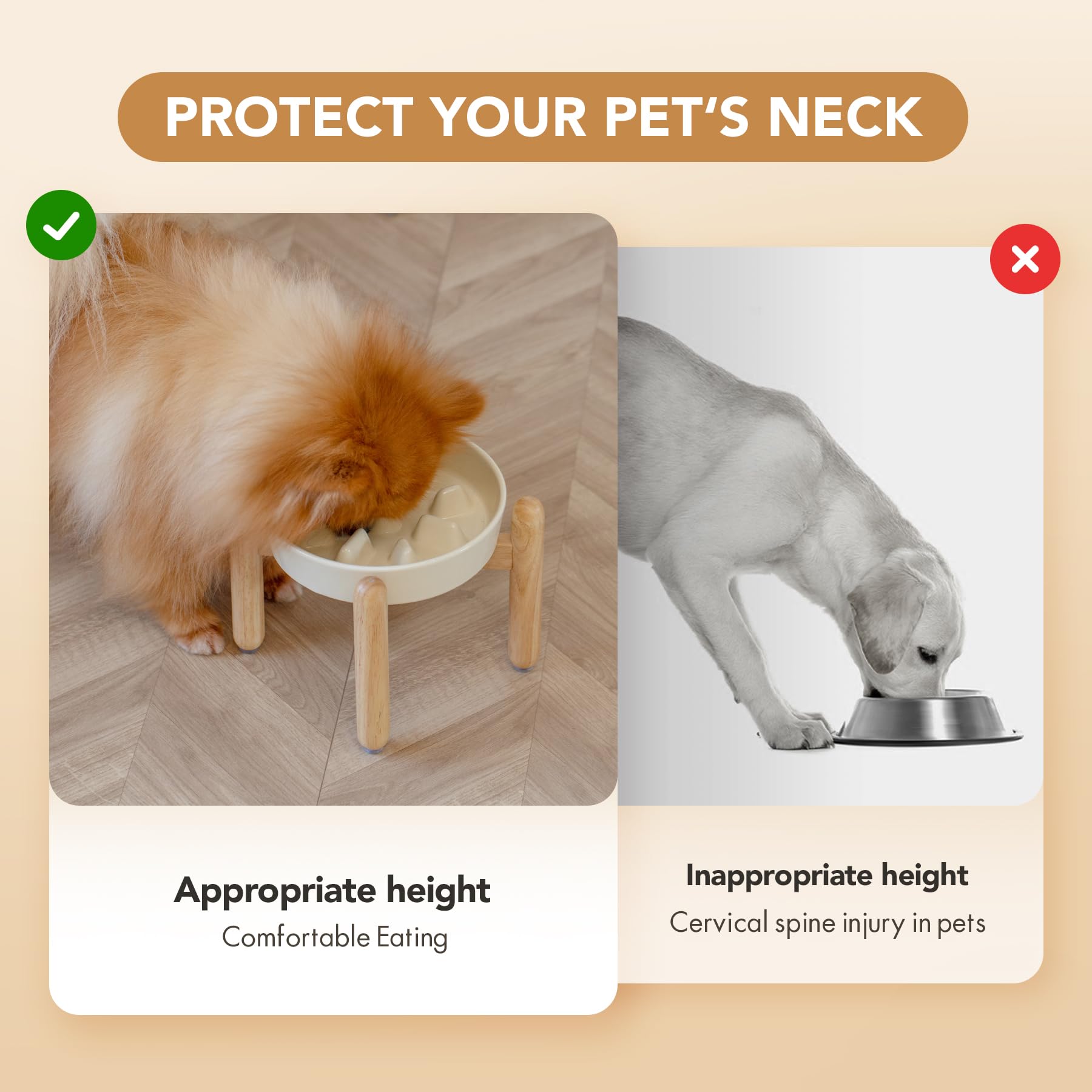 Havniva Ceramic 1.2 Cup Dog Raised Slow Feeder Set, Elevated Bowl with Wooden Stand for Medium and Small Dog, 7.3inch Slow Feede