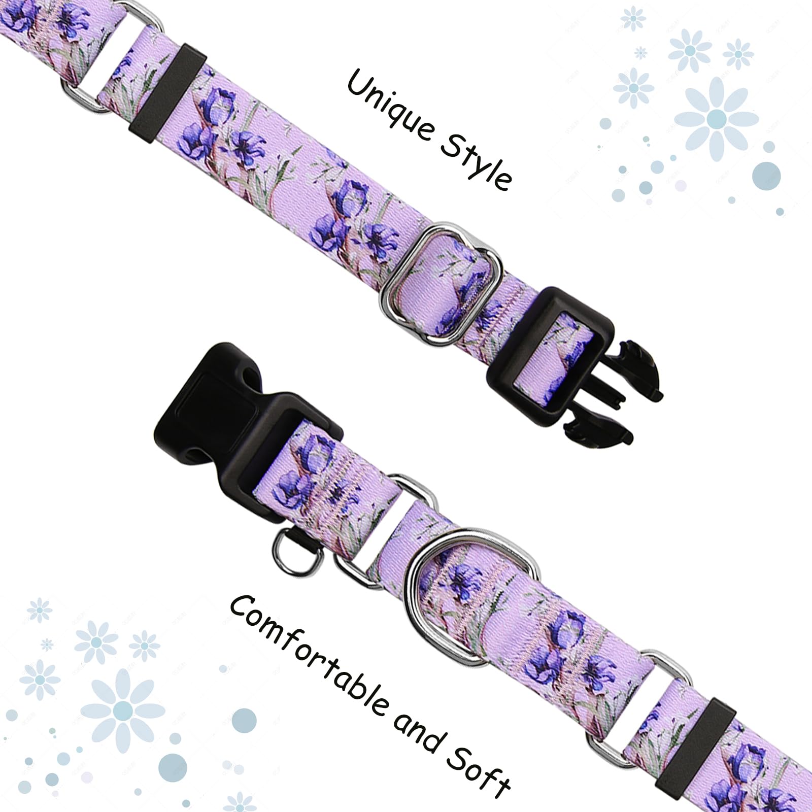 Fidohug Purple Martingale Dog Collars For Medium Dogs With Buckle Floral Pattern Nylon Dog Collar (Purple Lily, Medium)